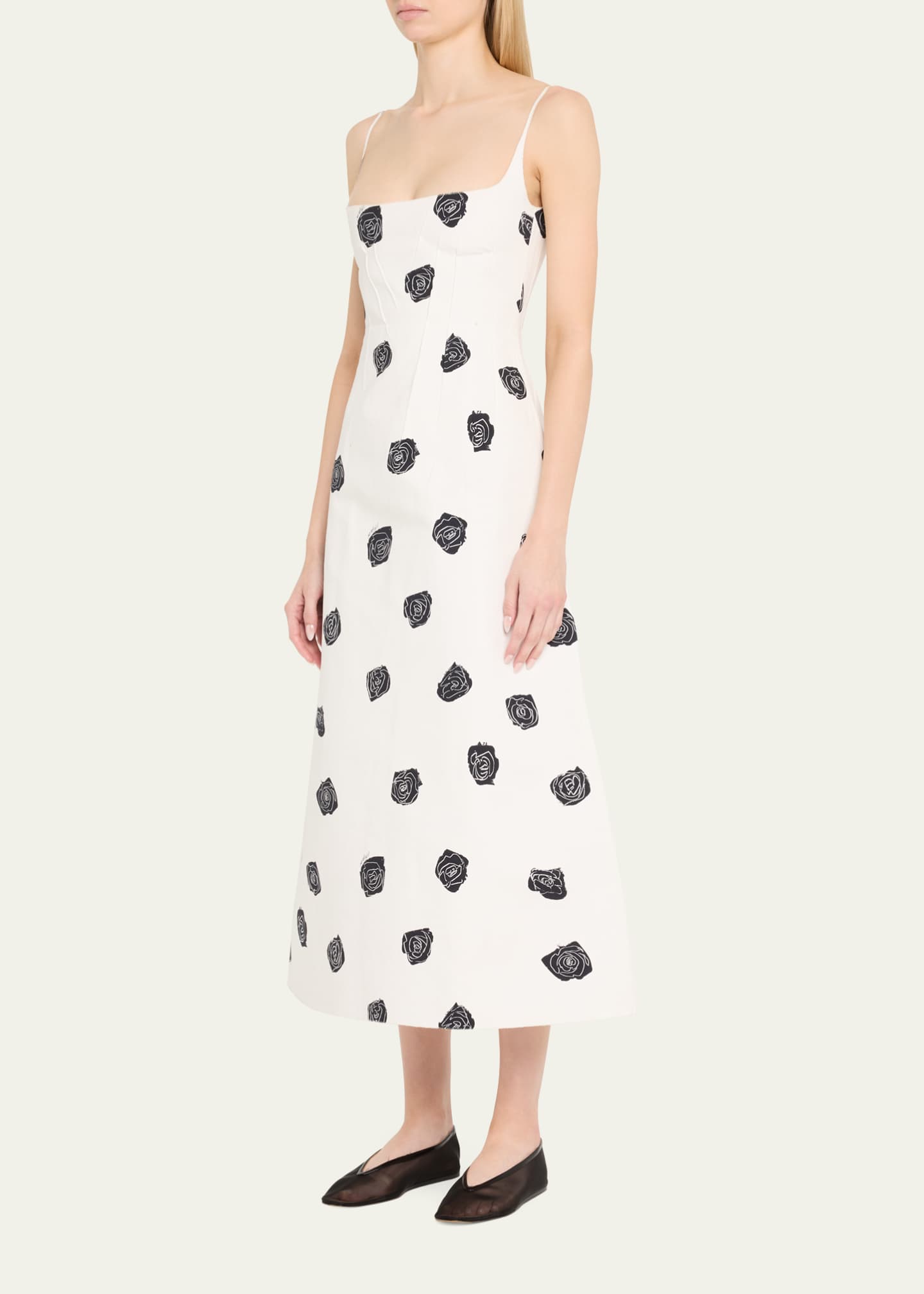 Marni Rose-Print Sleeveless Button-Back Ankle Dress Image 4 of 5