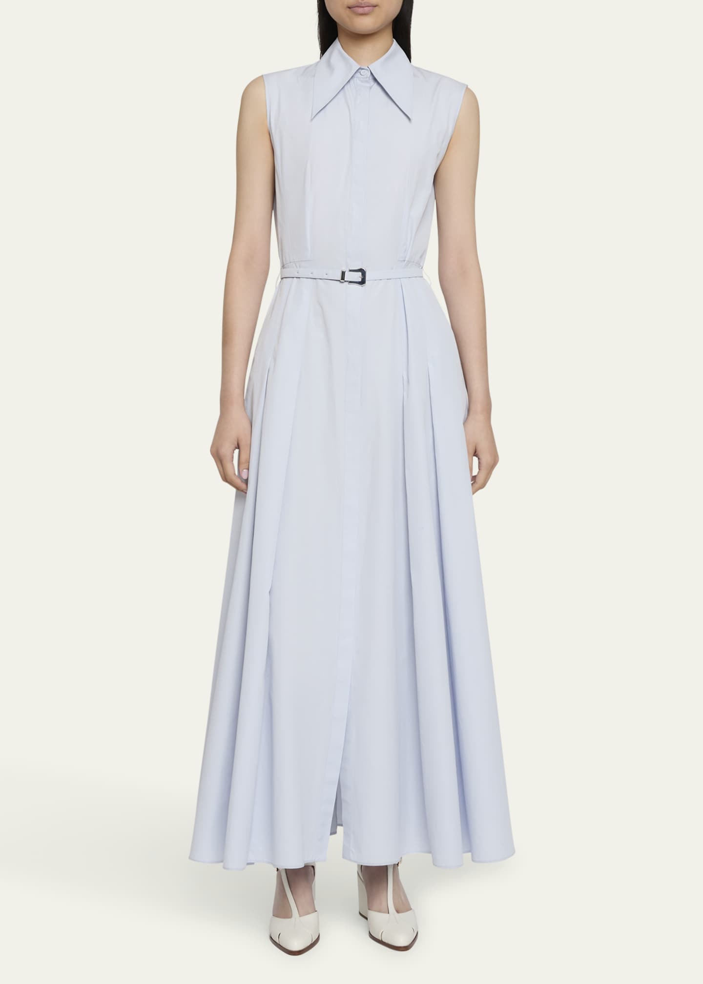 Gabriela Hearst Becca Belted Cotton Poplin Maxi Shirt Dress Image 2 of 5