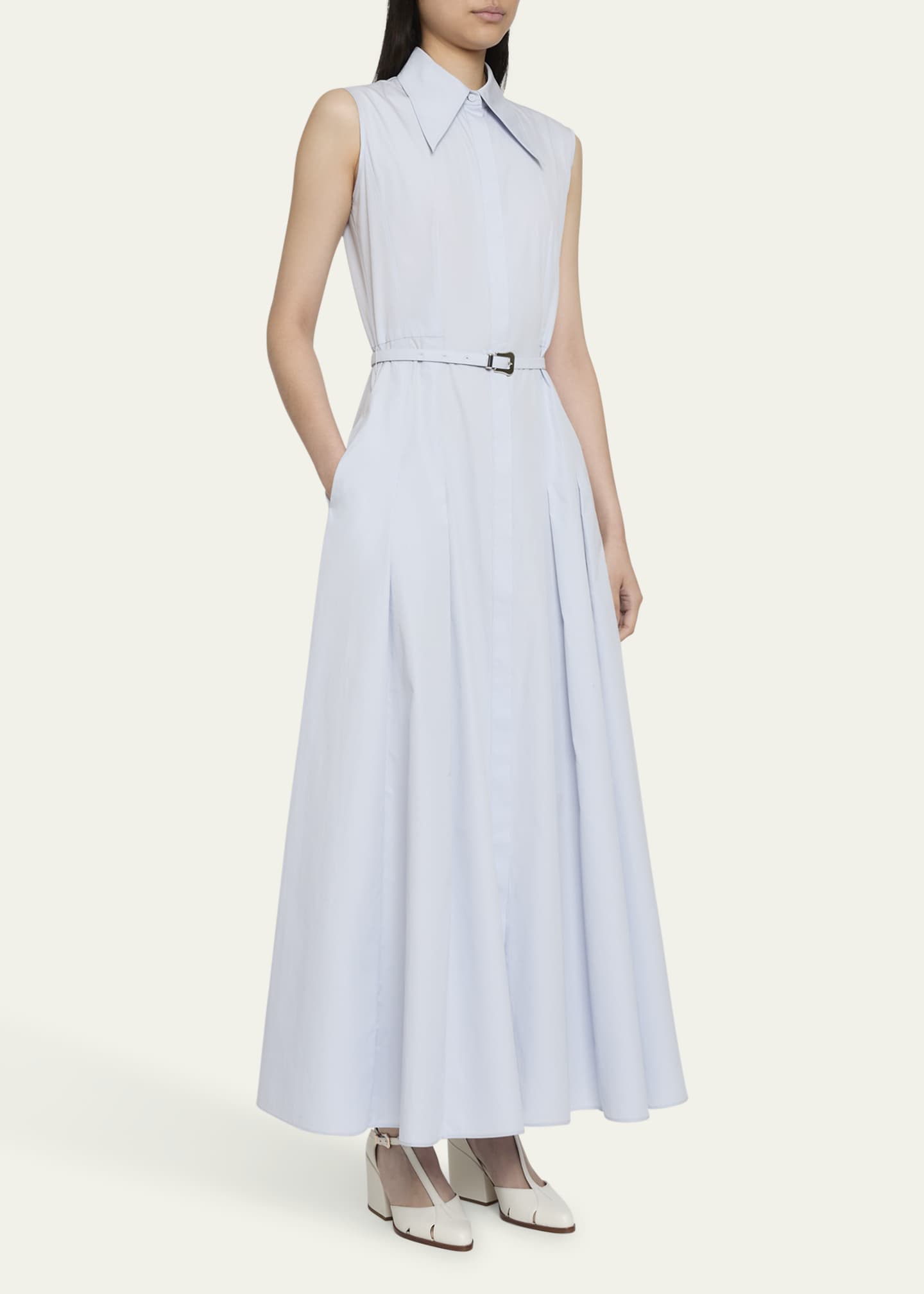 Gabriela Hearst Becca Belted Cotton Poplin Maxi Shirt Dress Image 4 of 5