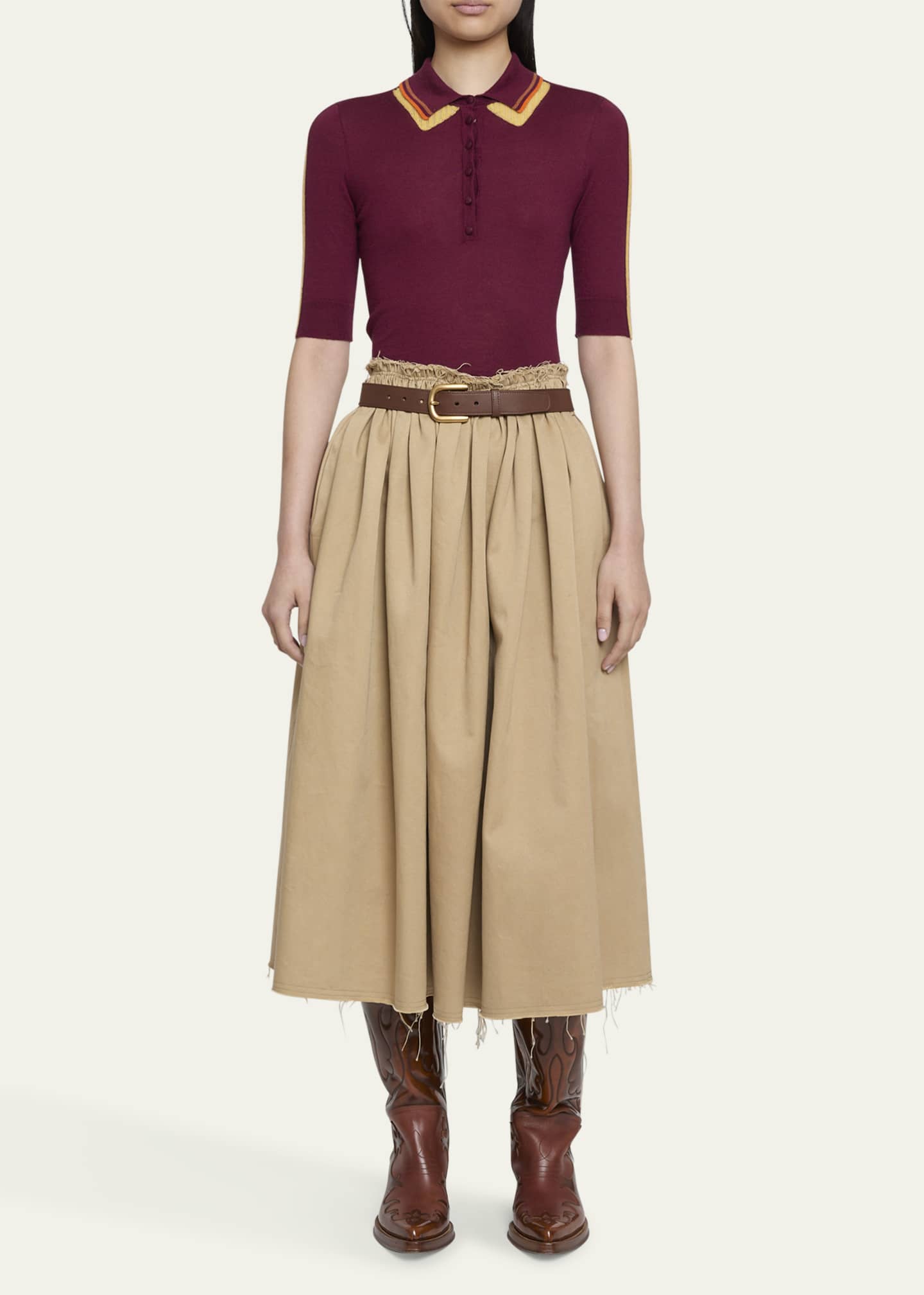 Gabriela Hearst Chiara Frayed Poplin Midi Skirt Image 2 of 5