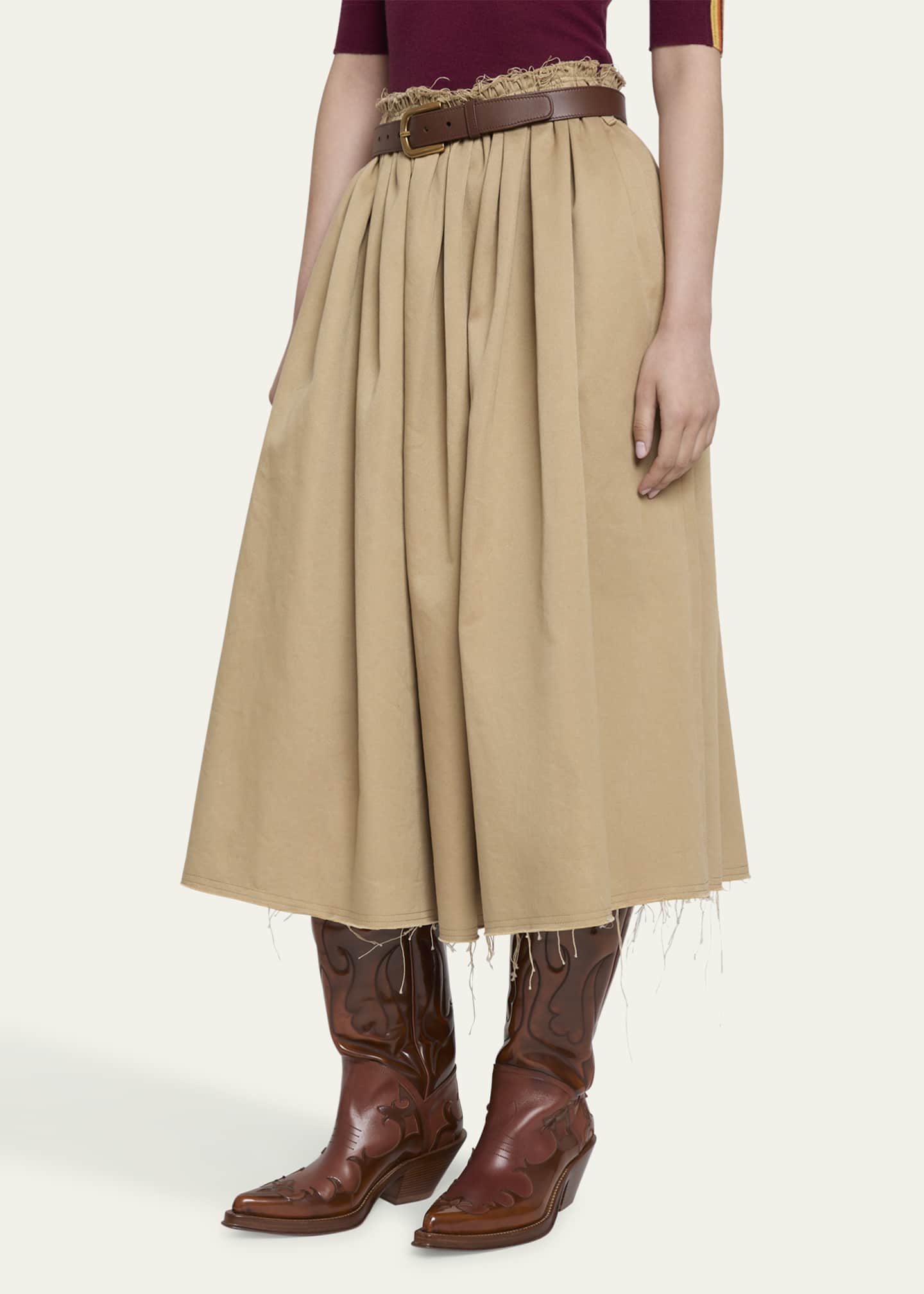Gabriela Hearst Chiara Frayed Poplin Midi Skirt Image 4 of 5