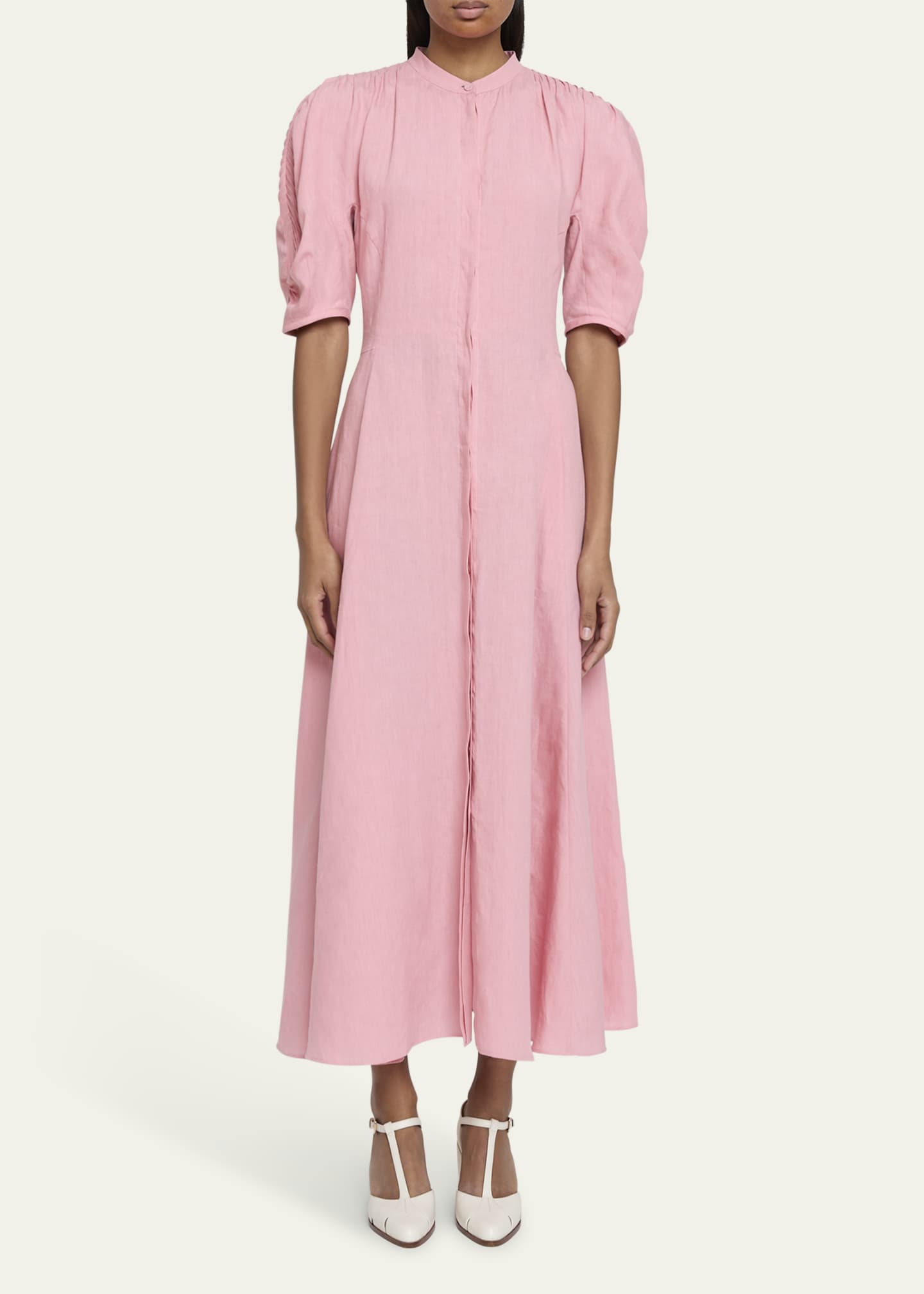 Gabriela Hearst Arabella Puff-Sleeve Linen Dress Image 2 of 5
