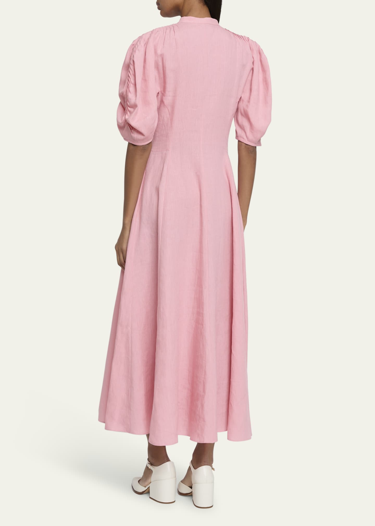 Gabriela Hearst Arabella Puff-Sleeve Linen Dress Image 3 of 5