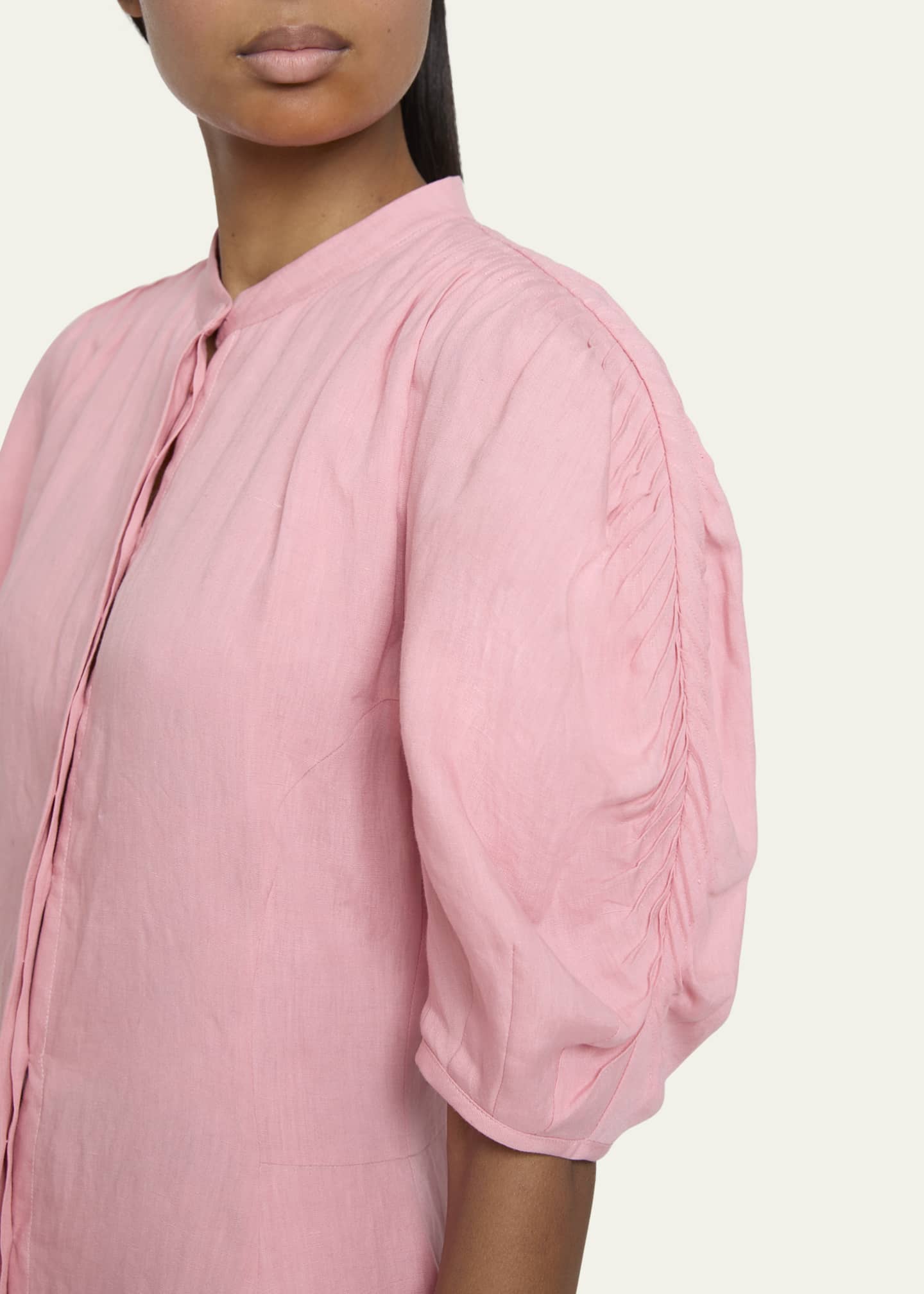 Gabriela Hearst Arabella Puff-Sleeve Linen Dress Image 5 of 5