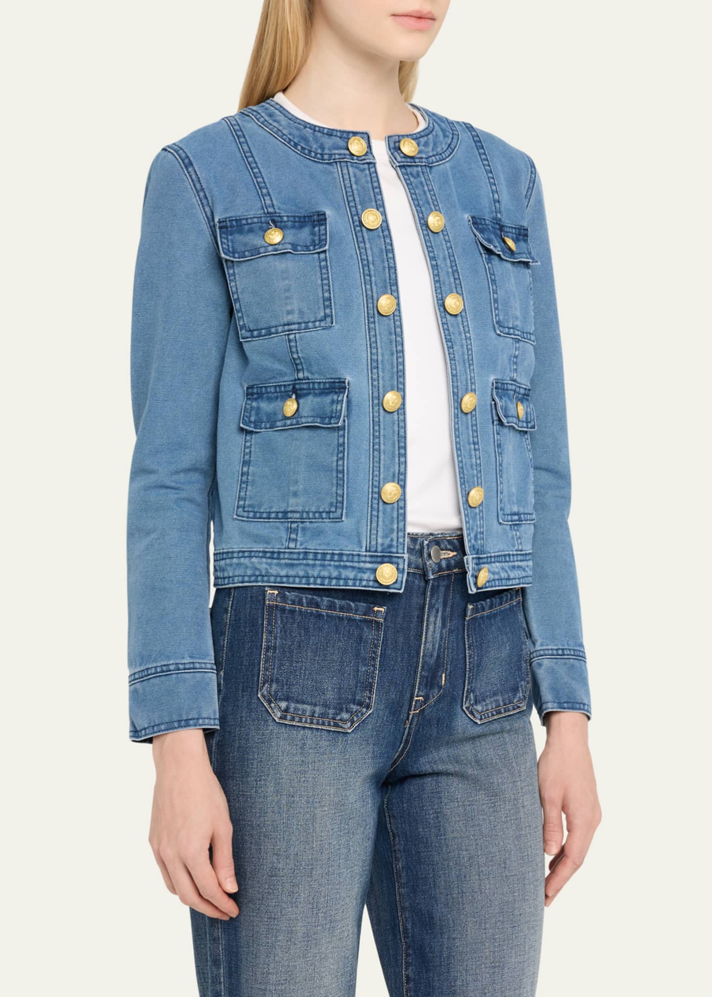 L'Agence Yari Collarless Denim Jacket Image 4 of 5