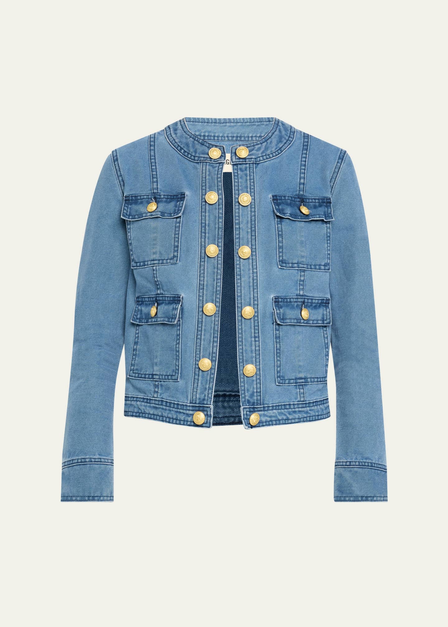 L'Agence Yari Collarless Denim Jacket Image 1 of 5