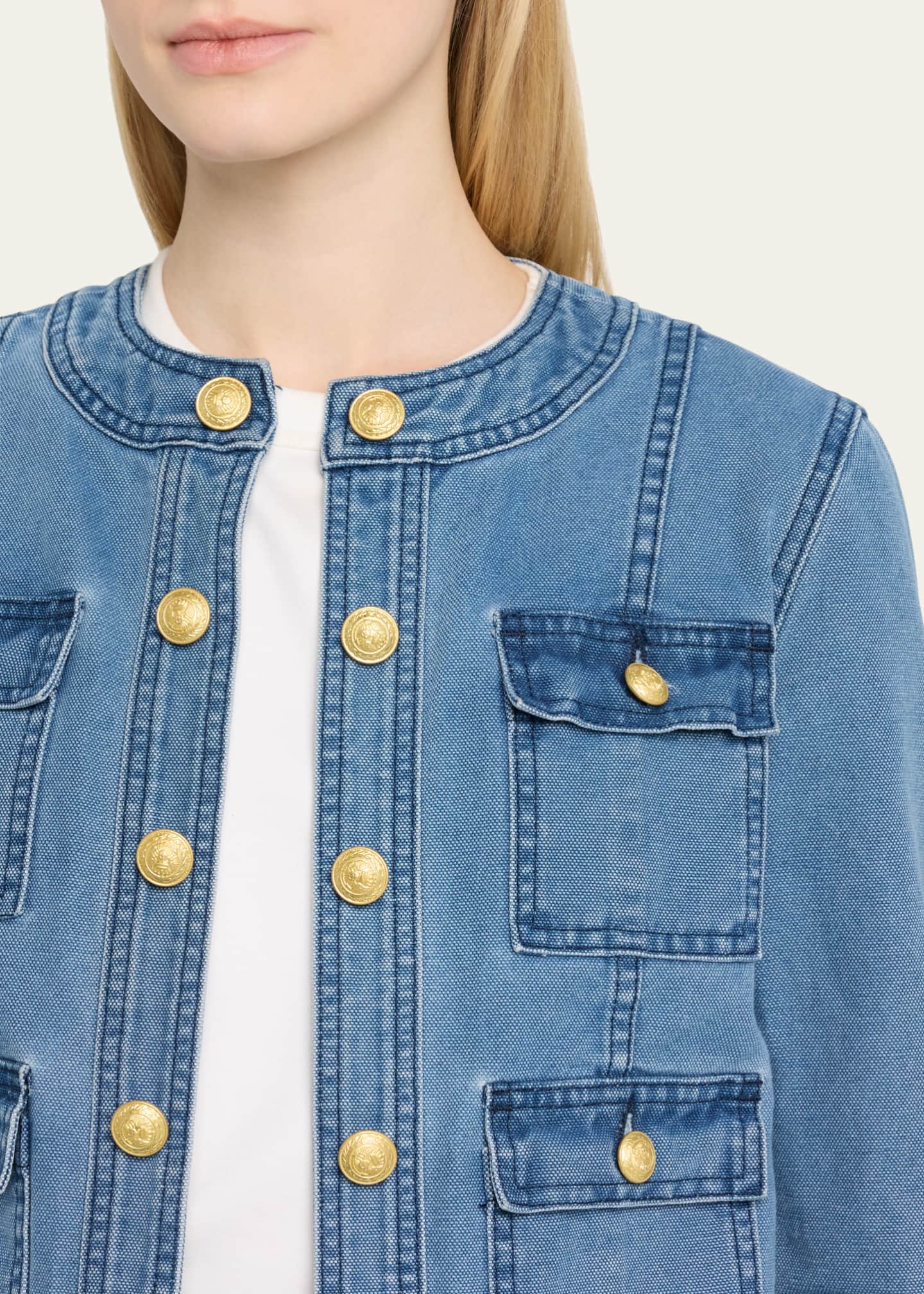 L'Agence Yari Collarless Denim Jacket Image 5 of 5
