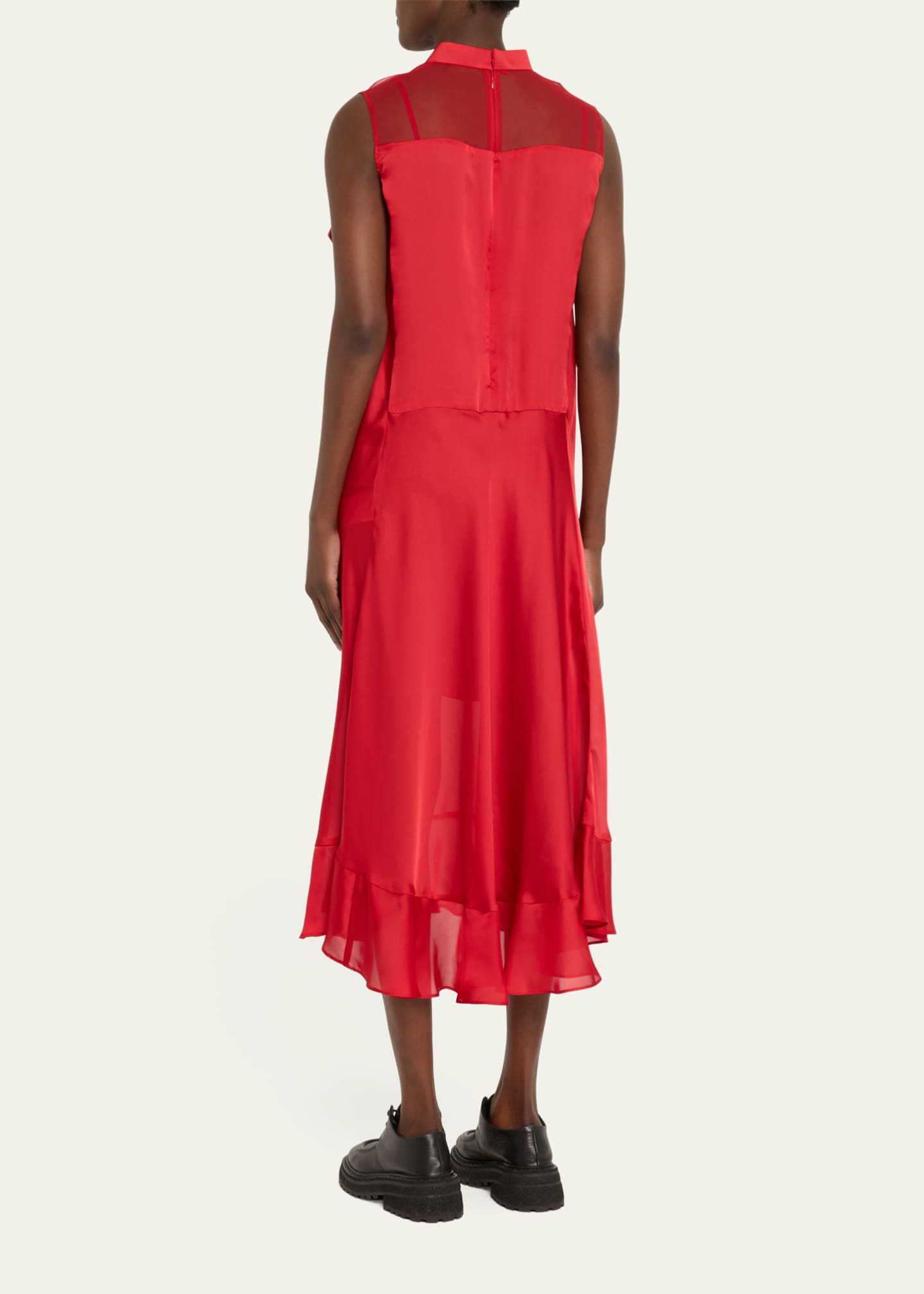 SACAI Ruffle Front Satin Maxi Dress Image 3 of 5