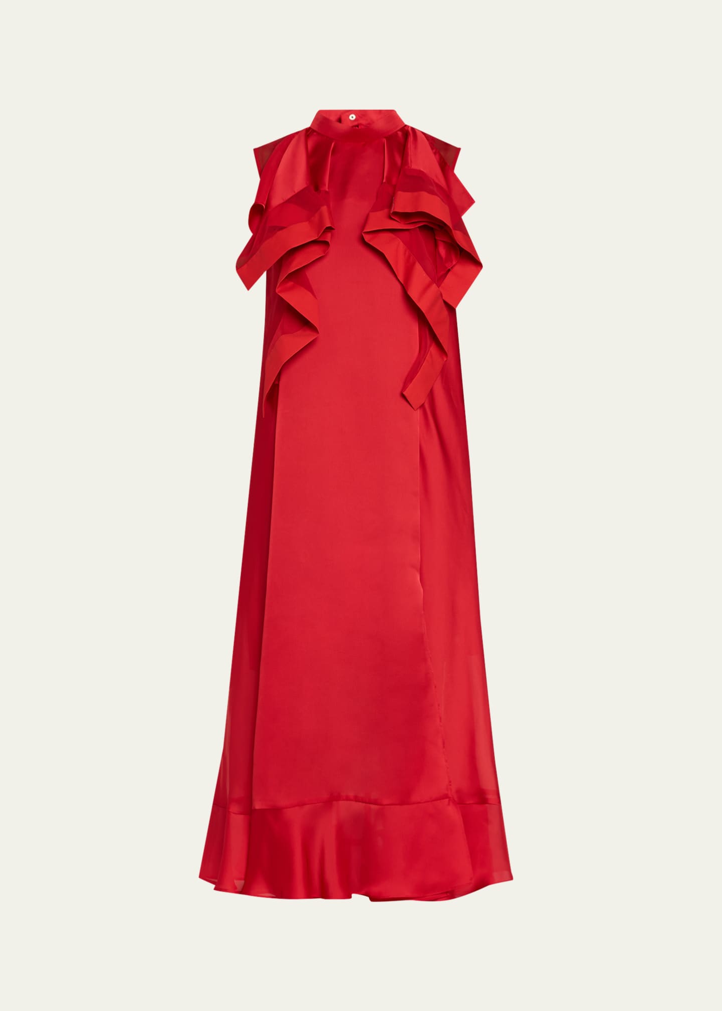 SACAI Ruffle Front Satin Maxi Dress Image 1 of 5