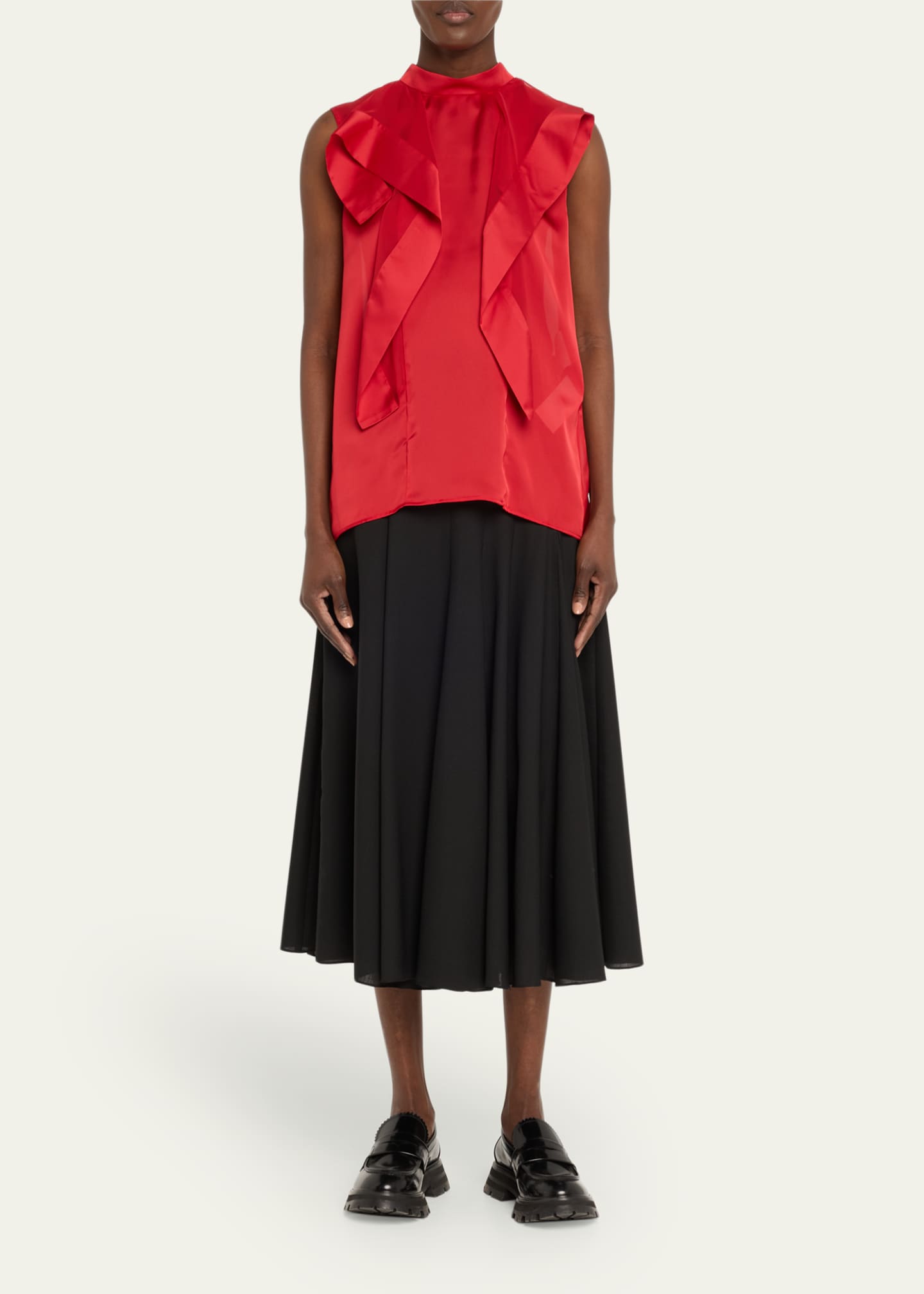 SACAI Ruffle High Neck Satin Chiffon Blouse Image 2 of 5
