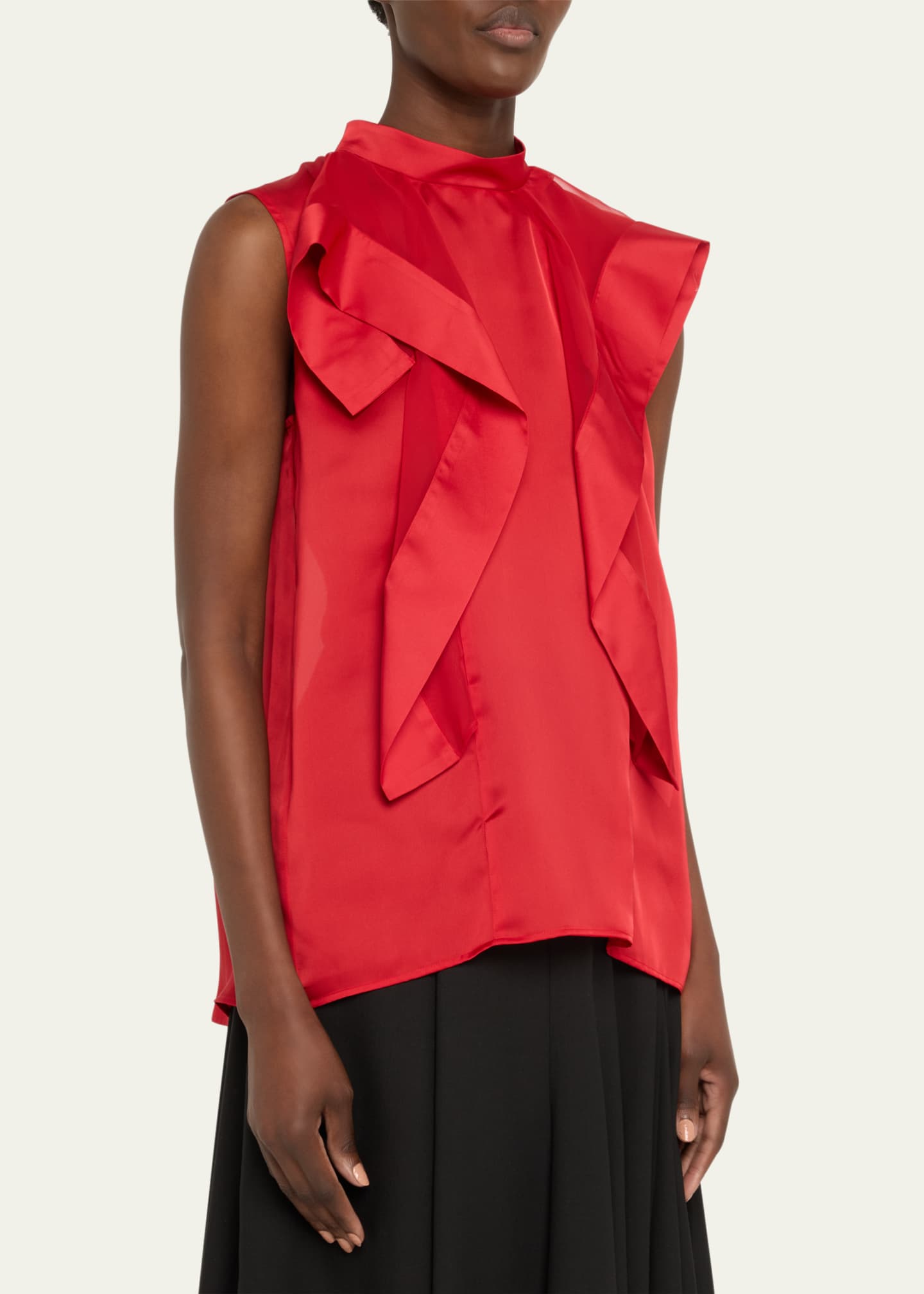 SACAI Ruffle High Neck Satin Chiffon Blouse Image 4 of 5
