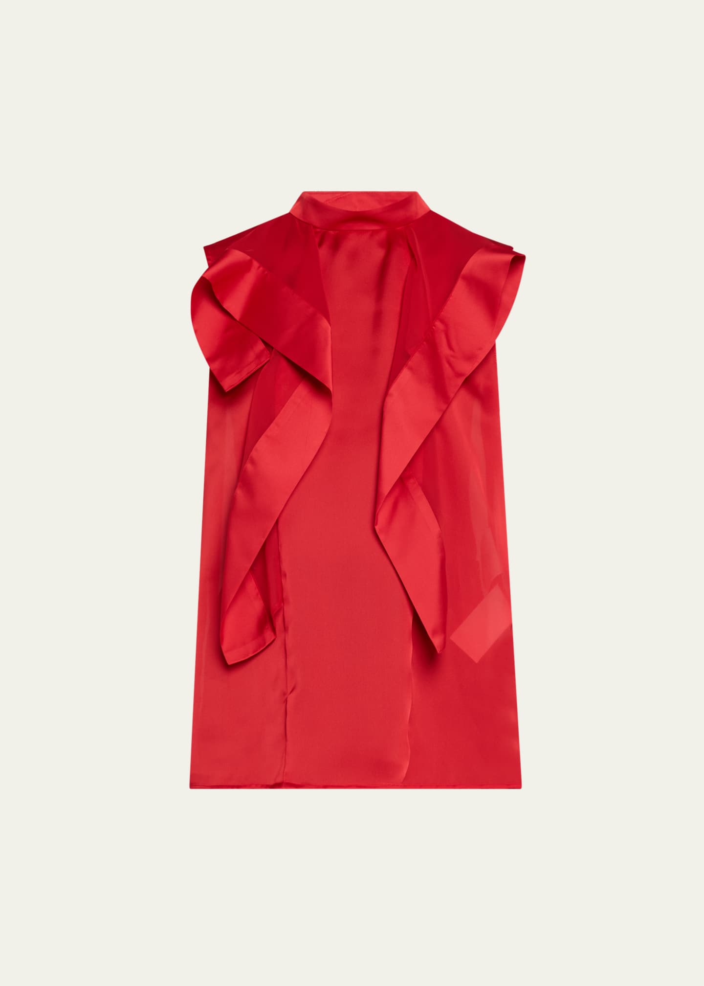 SACAI Ruffle High Neck Satin Chiffon Blouse Image 1 of 5