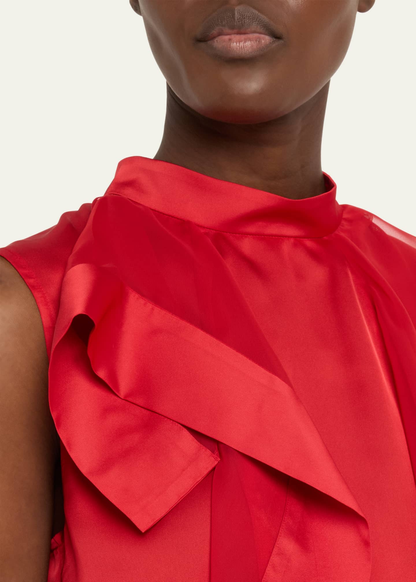 SACAI Ruffle High Neck Satin Chiffon Blouse Image 5 of 5
