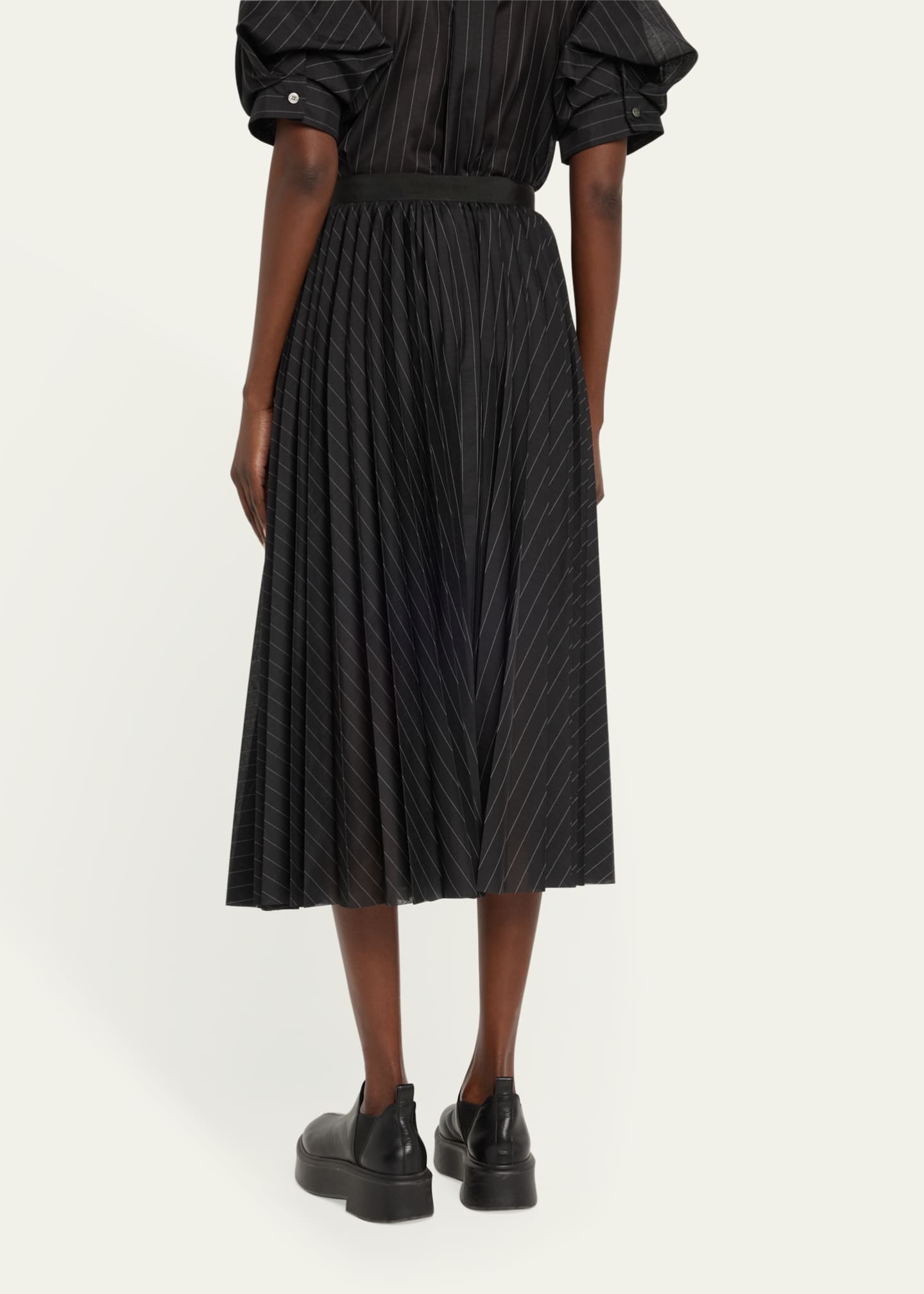 SACAI Pinstripe Pleated Midi Skirt Image 3 of 5