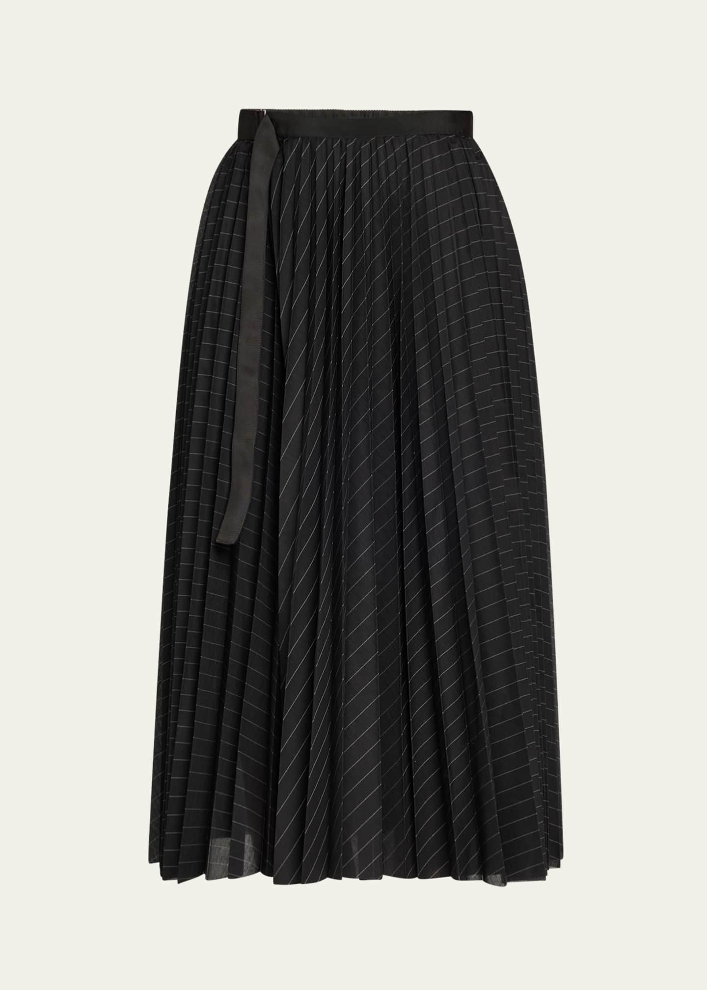 SACAI Pinstripe Pleated Midi Skirt Image 1 of 5