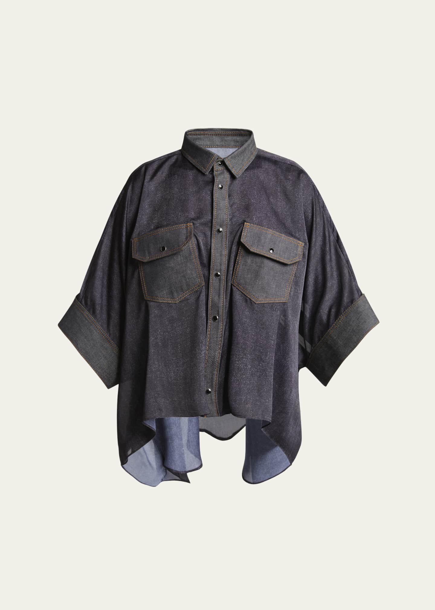 当季大流行 SACAI Goodman Bergdorf - Blouse Flowy Down Button Denim シャツ/ブラウス(長袖/七分)