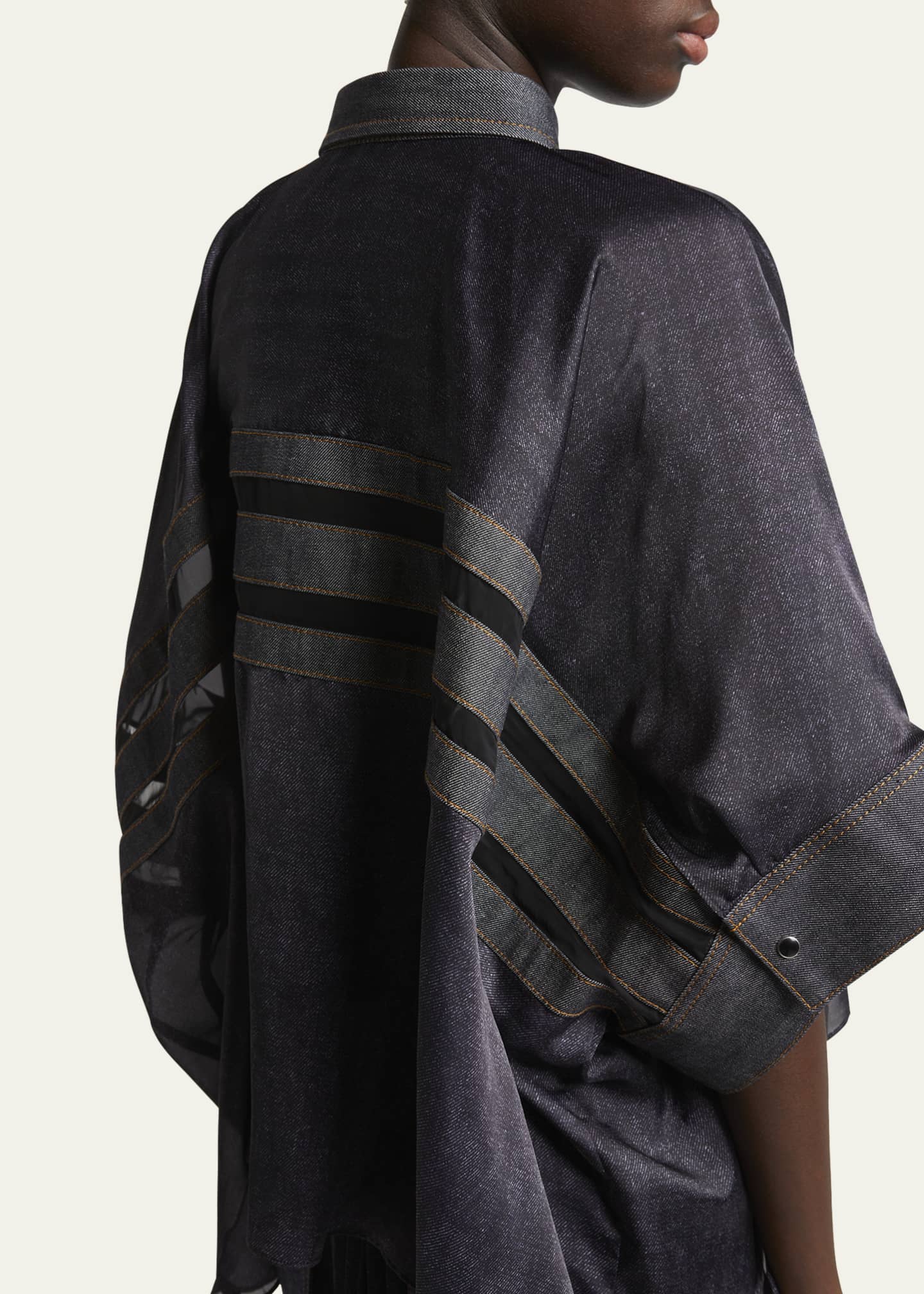 SACAI Denim Button Down Flowy Blouse - Bergdorf Goodman