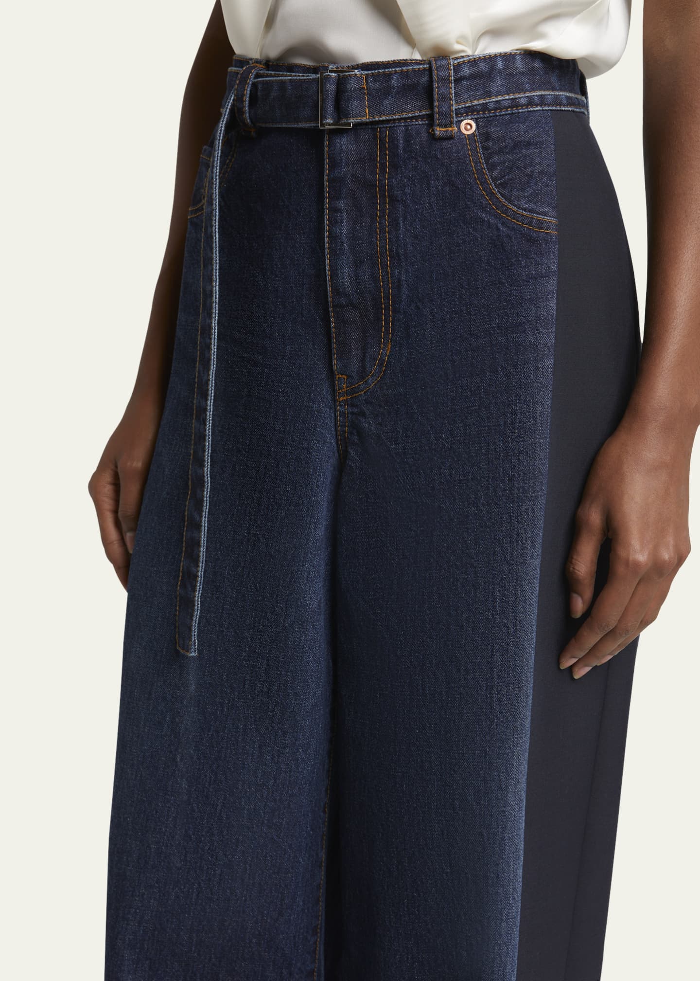 SACAI Denim Suiting Wide Leg Belted Pants - Bergdorf Goodman
