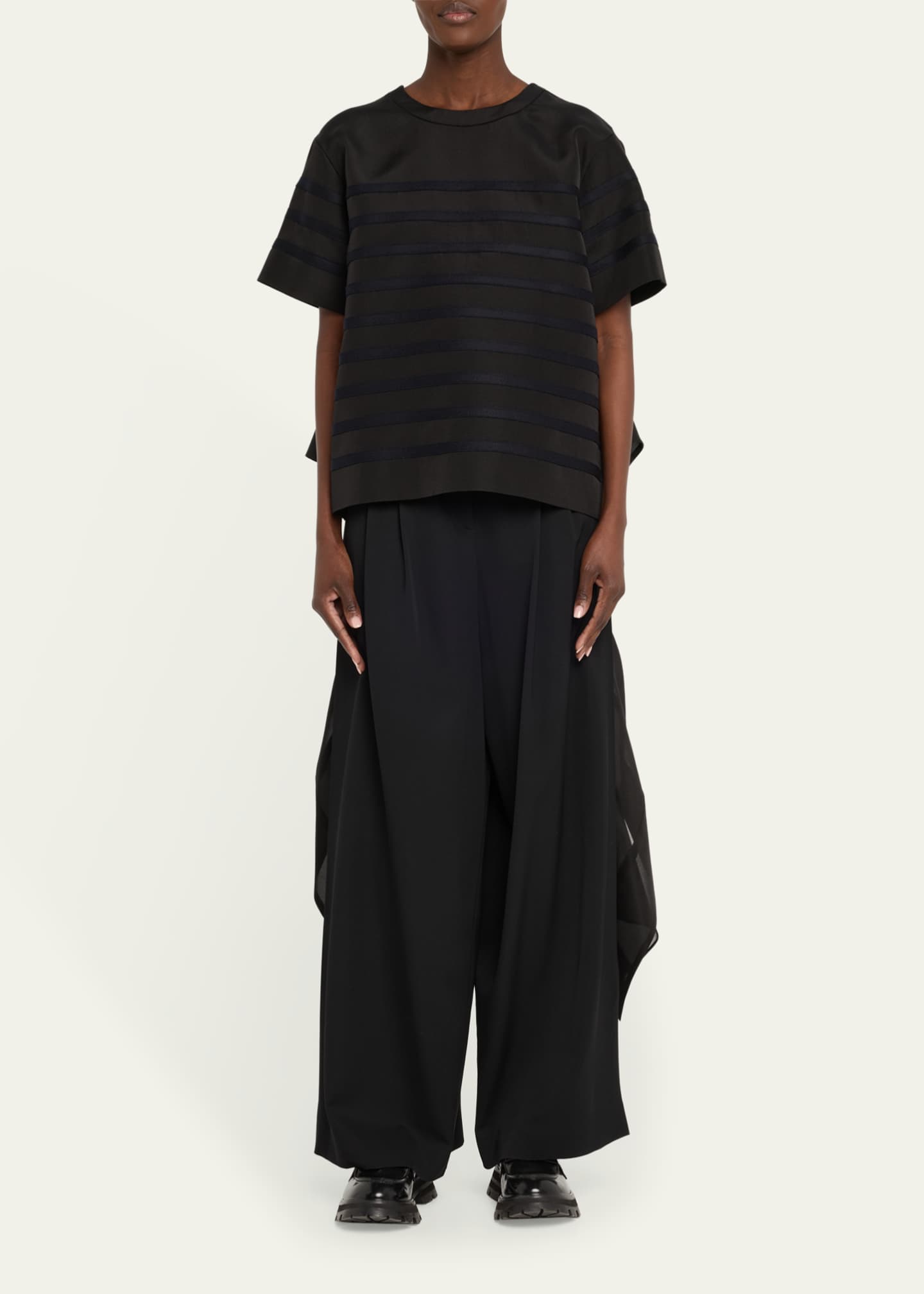 SACAI Striped Open-Back Organza Ruffle Top Image 2 of 5
