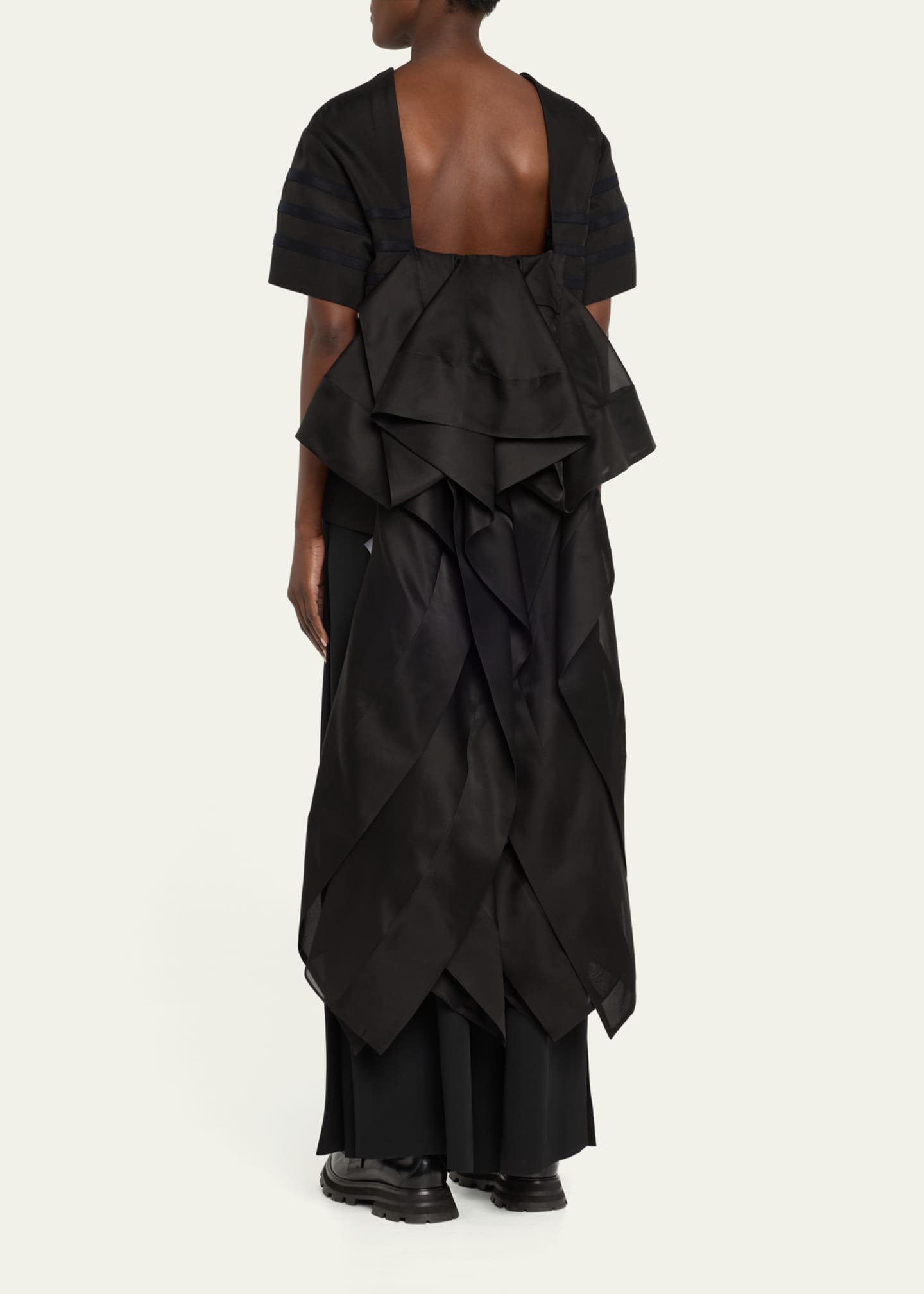 SACAI Striped Open-Back Organza Ruffle Top Image 3 of 5
