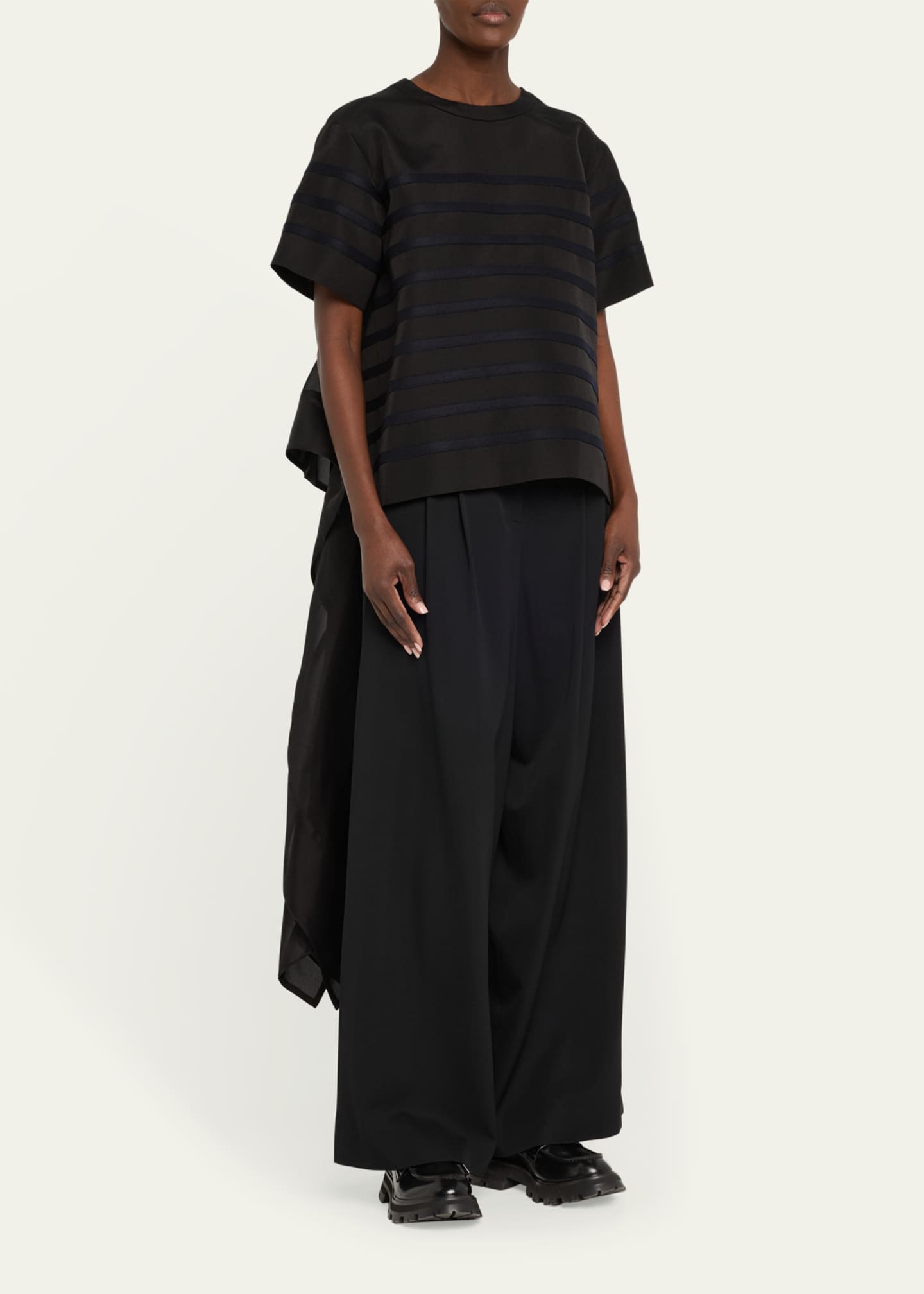 SACAI Striped Open-Back Organza Ruffle Top Image 4 of 5