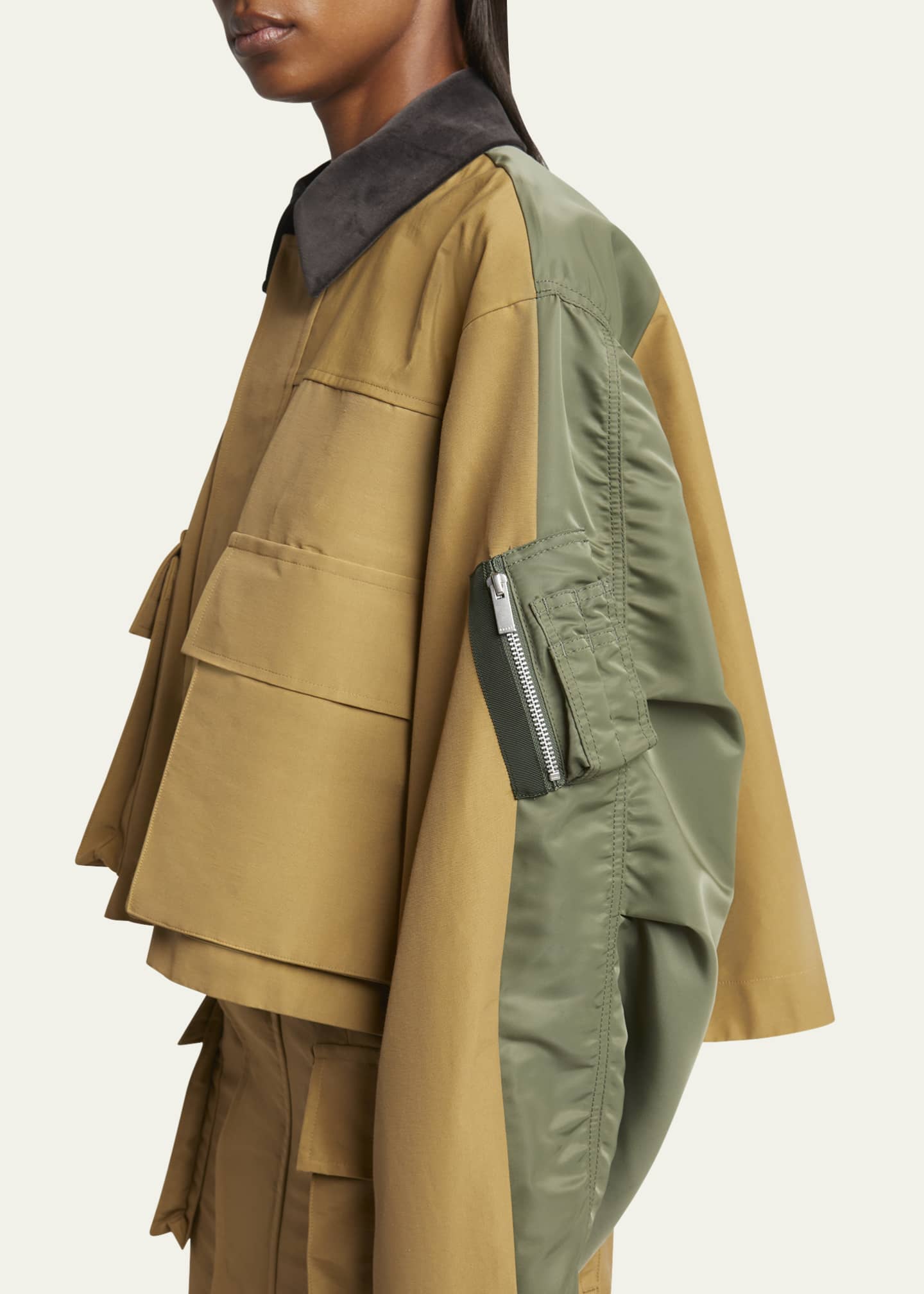 SACAI Hybrid Cargo Pocket Contrast Collar Utility Jacket Image 5 of 5