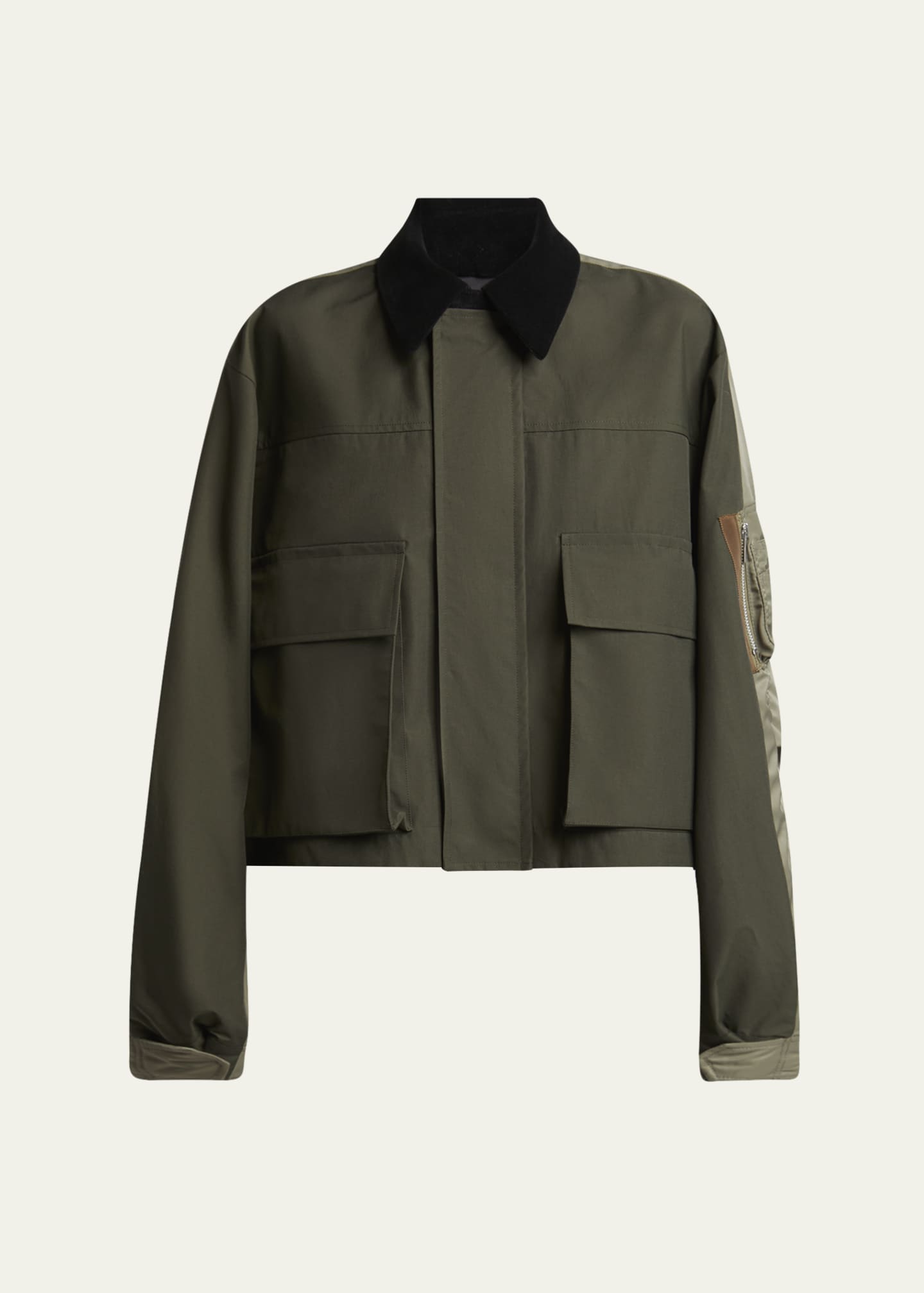 SACAI Hybrid Cargo Pocket Contrast Collar Utility Jacket Image 1 of 5