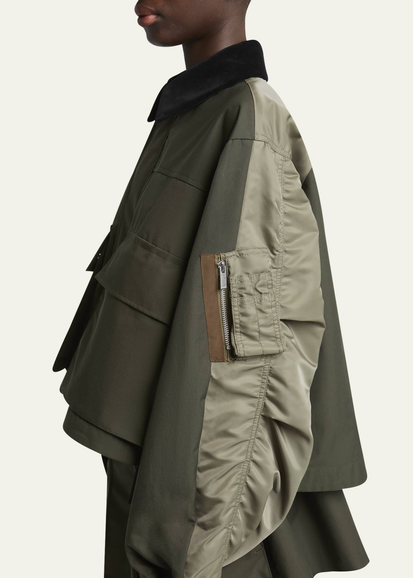 SACAI Hybrid Cargo Pocket Contrast Collar Utility Jacket Image 5 of 5