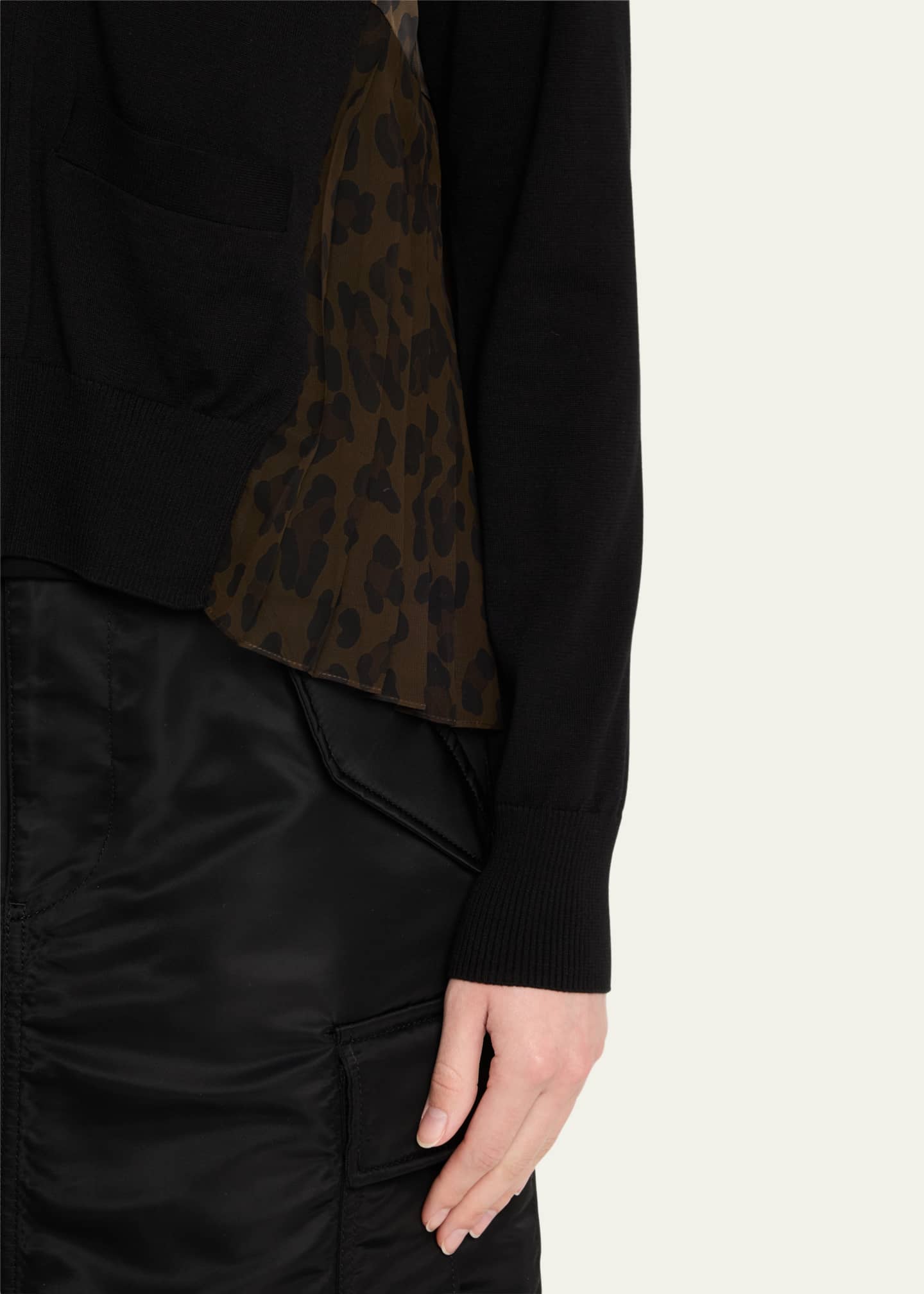 SACAI Leopard Print Back Knit Button Down Cardigan
