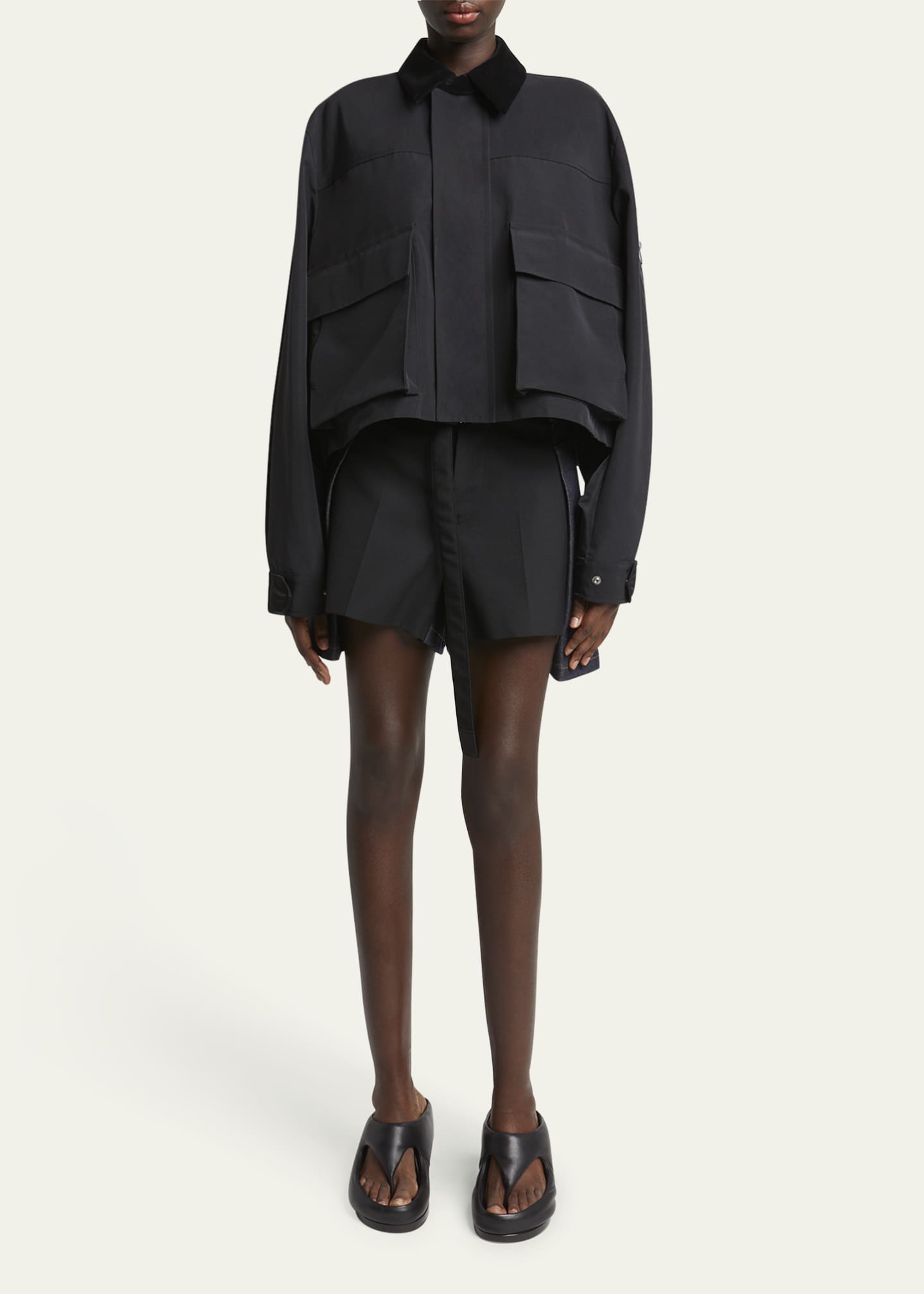 SACAI Belted Suiting Denim Mini Shorts Image 2 of 5