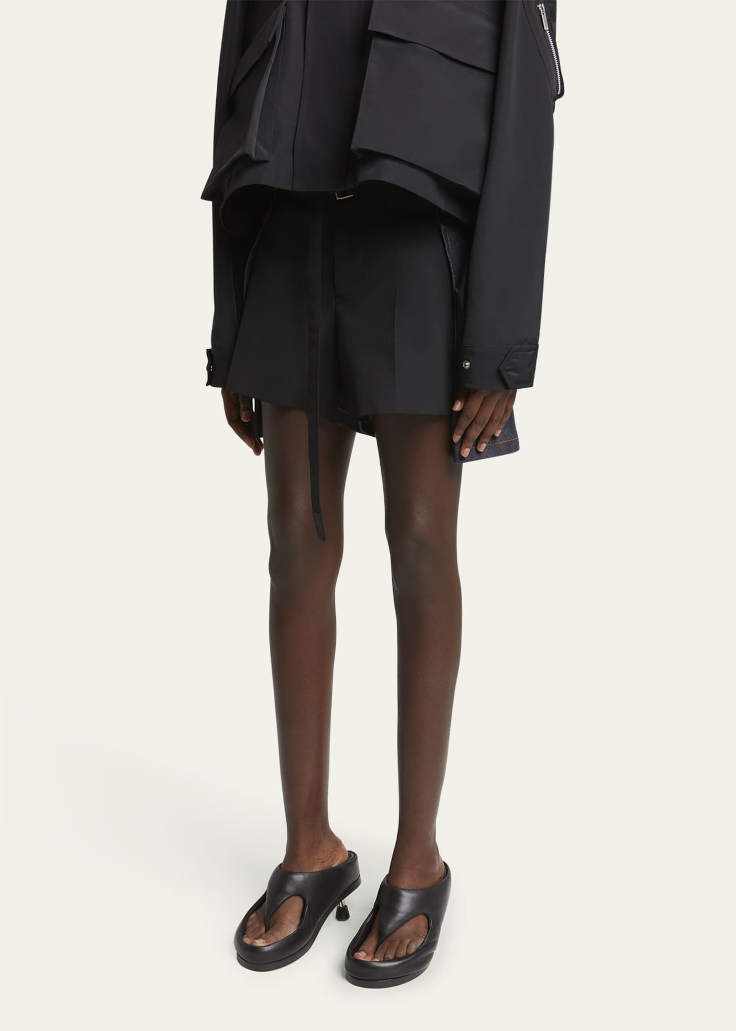 SACAI Belted Suiting Denim Mini Shorts Image 4 of 5