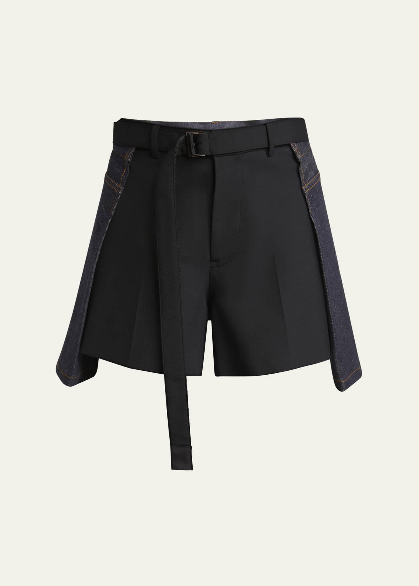 SACAI Belted Suiting Denim Mini Shorts Image 1 of 5
