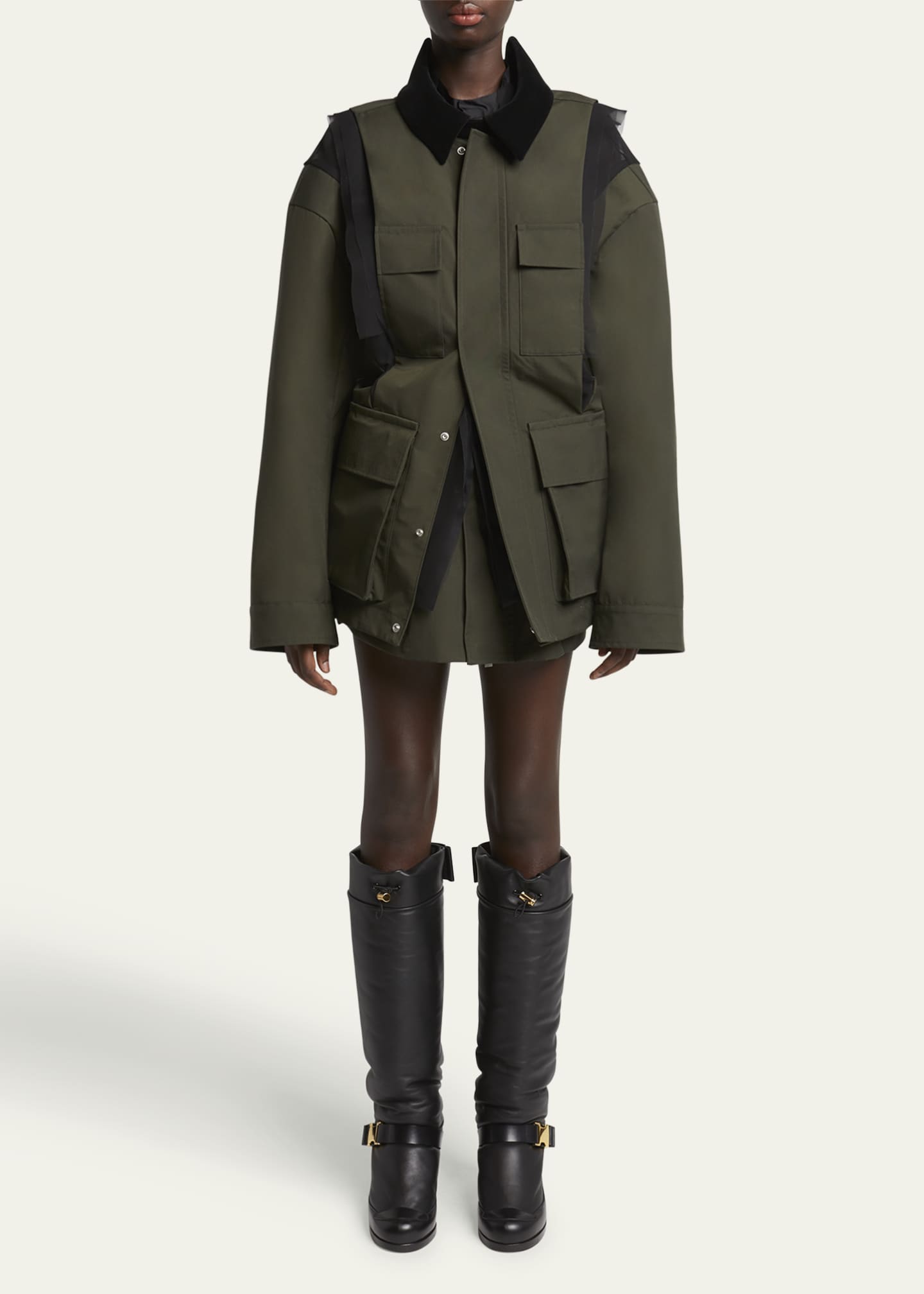 SACAI Sheer Insert Grosgrain Cargo Pocket Utility Jacket Image 2 of 5