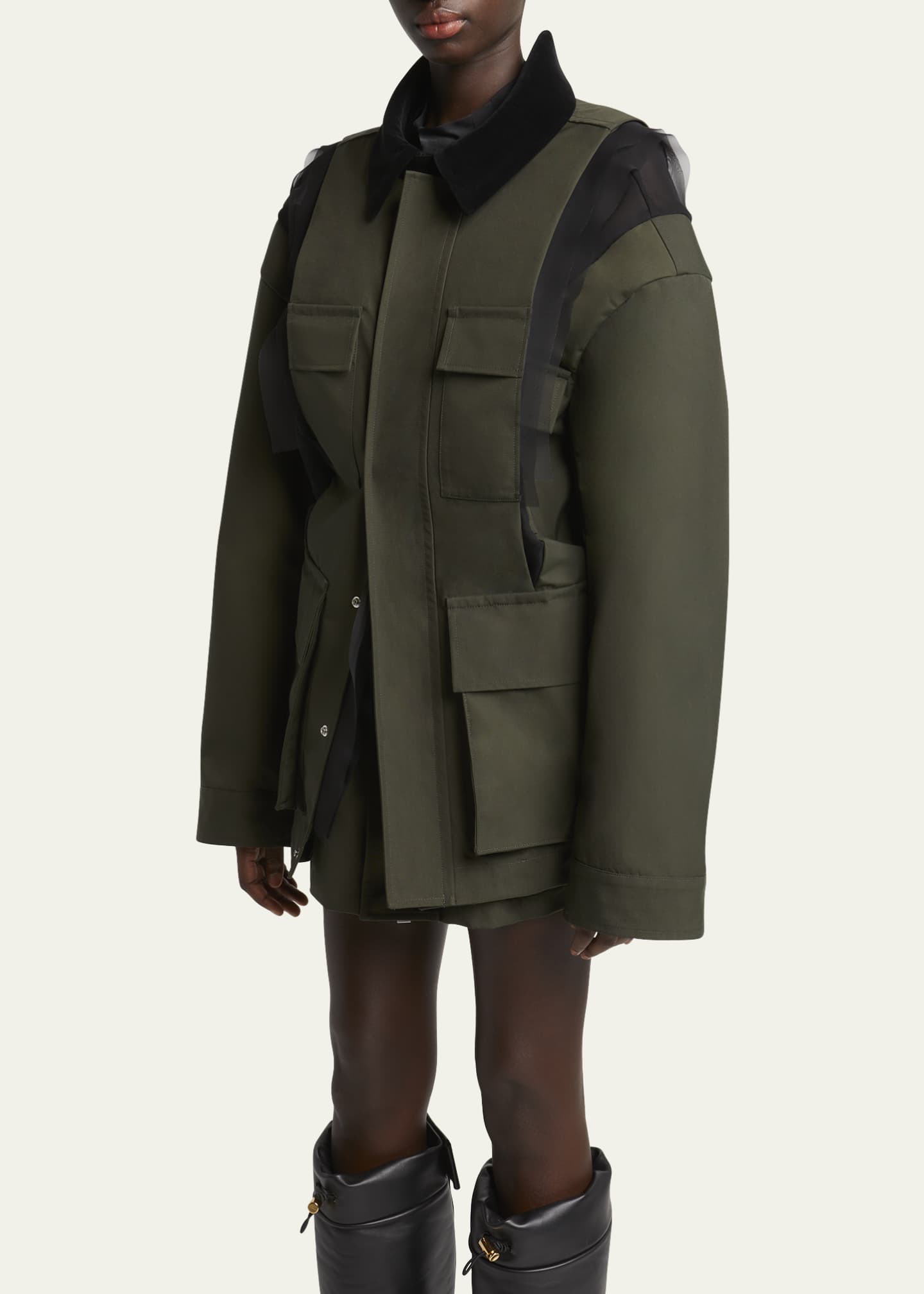 SACAI Sheer Insert Grosgrain Cargo Pocket Utility Jacket Image 4 of 5