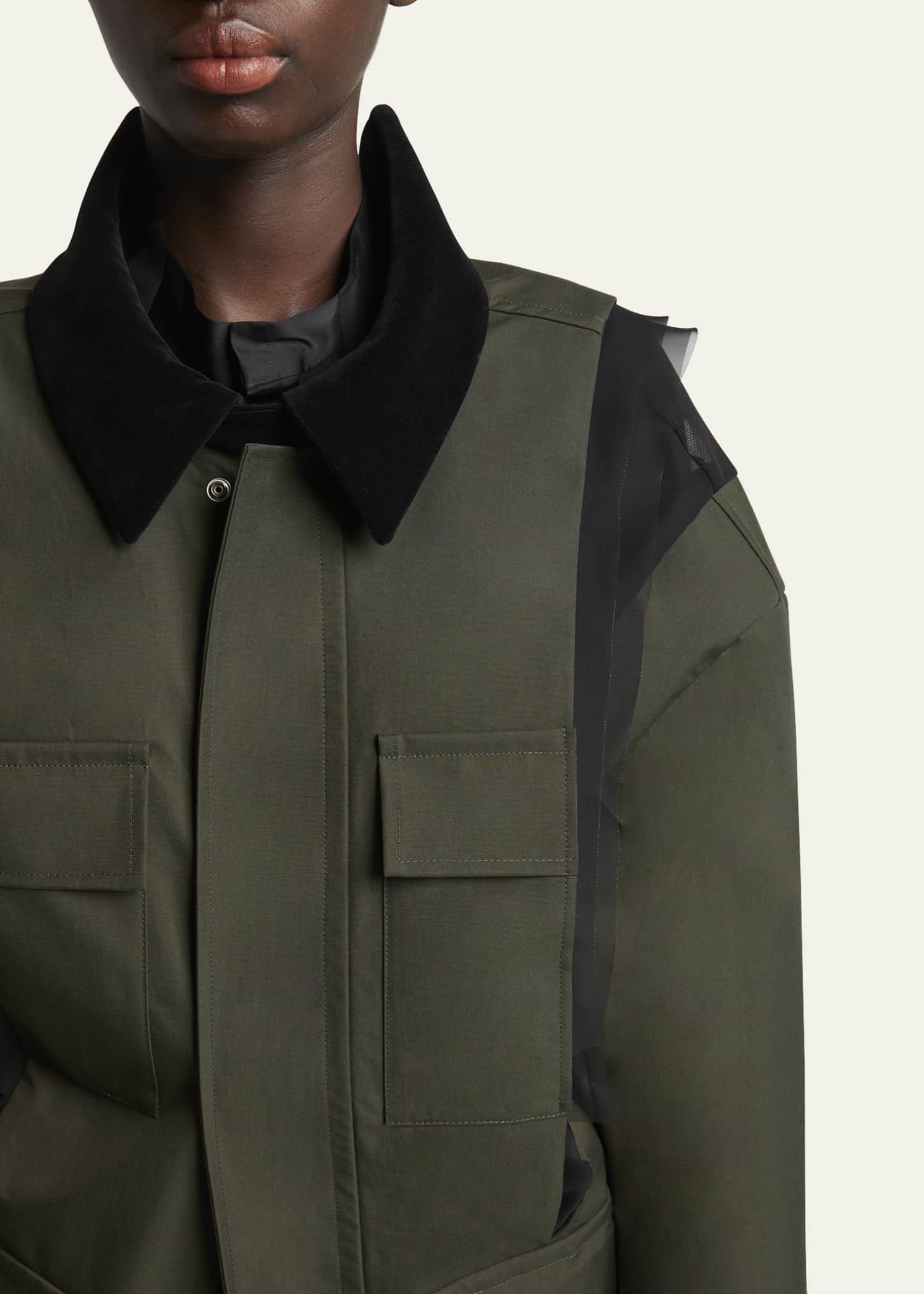 SACAI Sheer Insert Grosgrain Cargo Pocket Utility Jacket Image 5 of 5