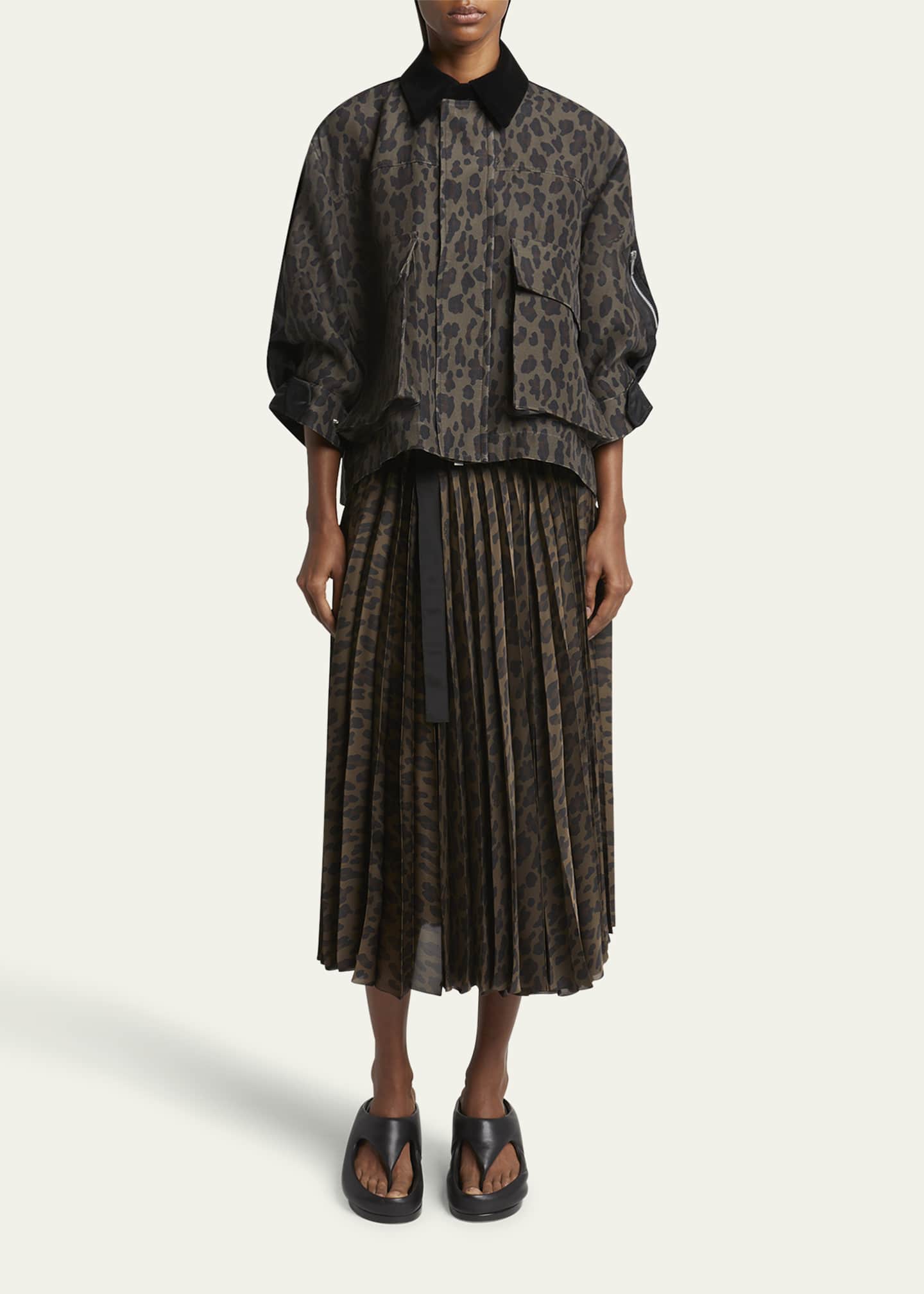 SACAI Hybrid Leopard Three-Quarter Sleeve Jacket Image 2 of 5