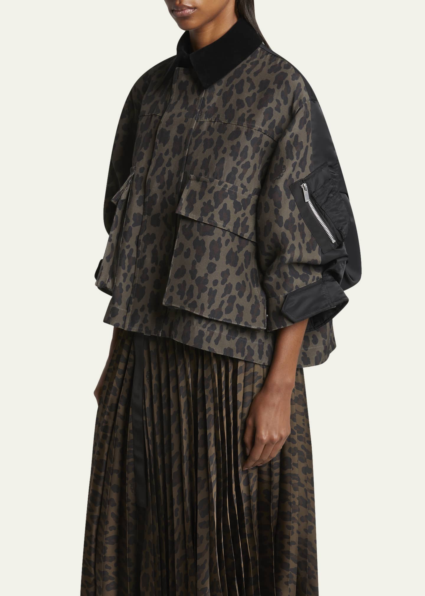 SACAI Hybrid Leopard Three-Quarter Sleeve Jacket Image 4 of 5