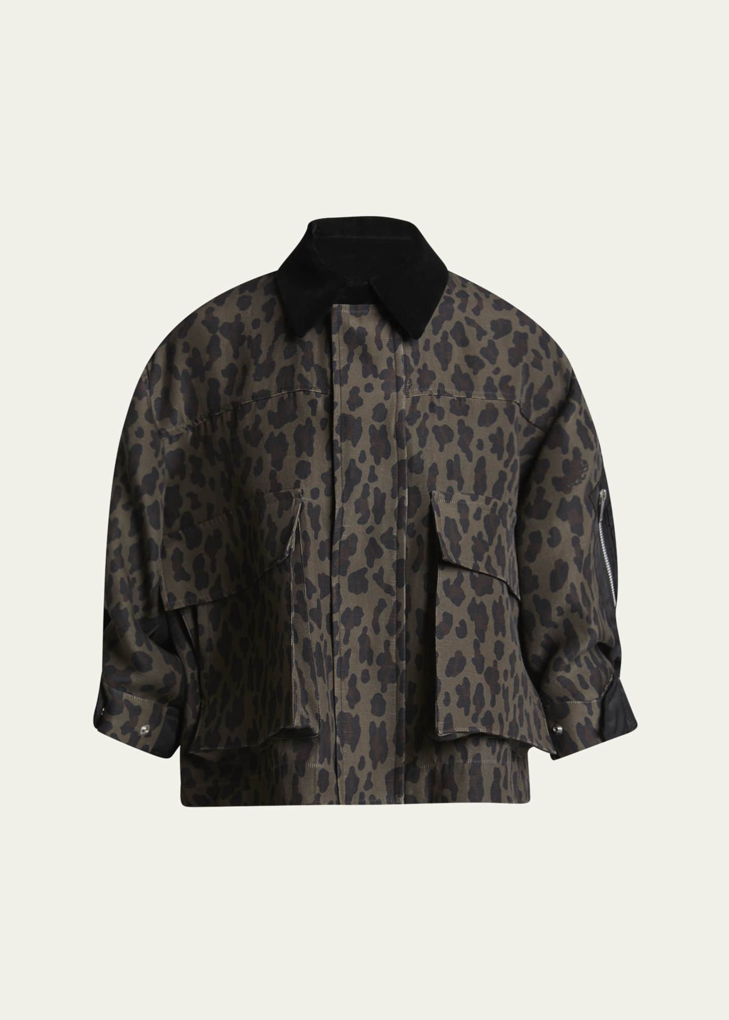 SACAI Hybrid Leopard Three-Quarter Sleeve Jacket Image 1 of 5