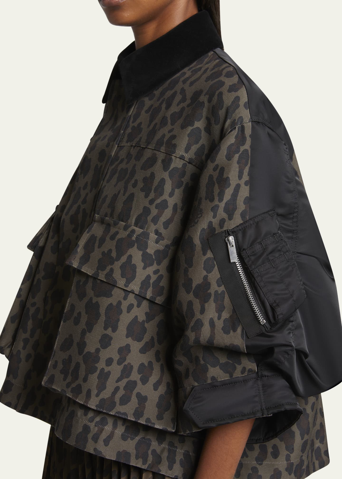 SACAI Hybrid Leopard Three-Quarter Sleeve Jacket Image 5 of 5