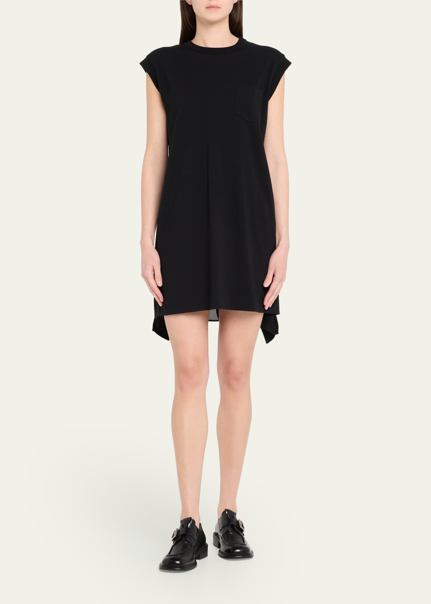 SACAI Hybrid Satin Ruffle Back Knit Front Shirt Dress