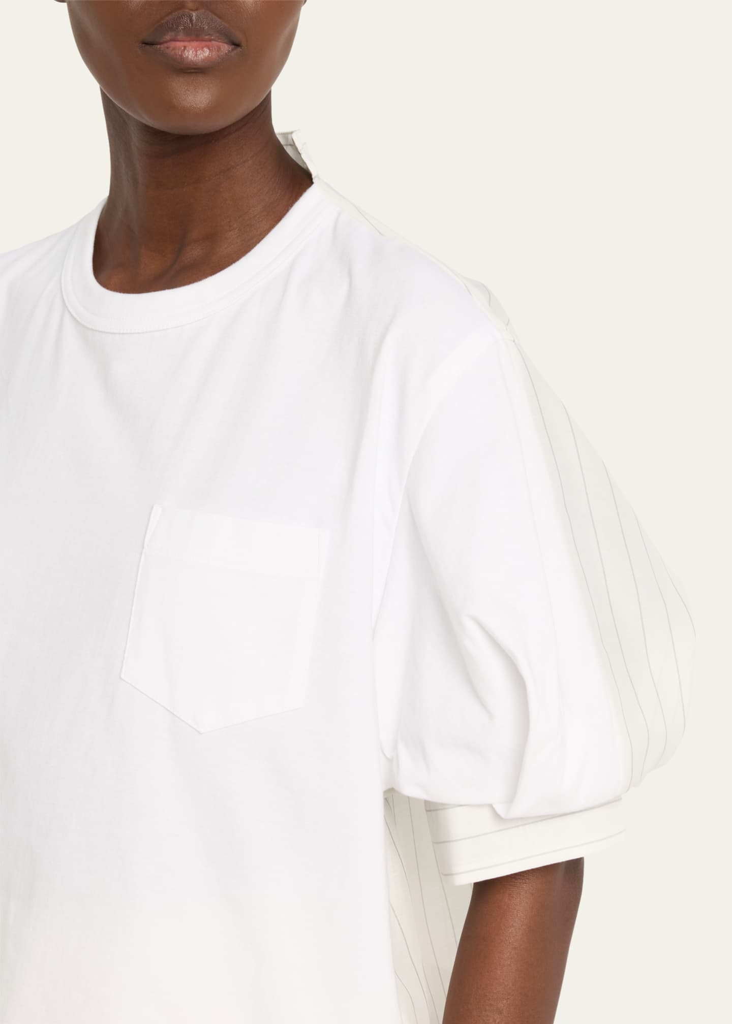 SACAI Hybrid Pinstripe Back Jersey Front T-Shirt - Bergdorf Goodman