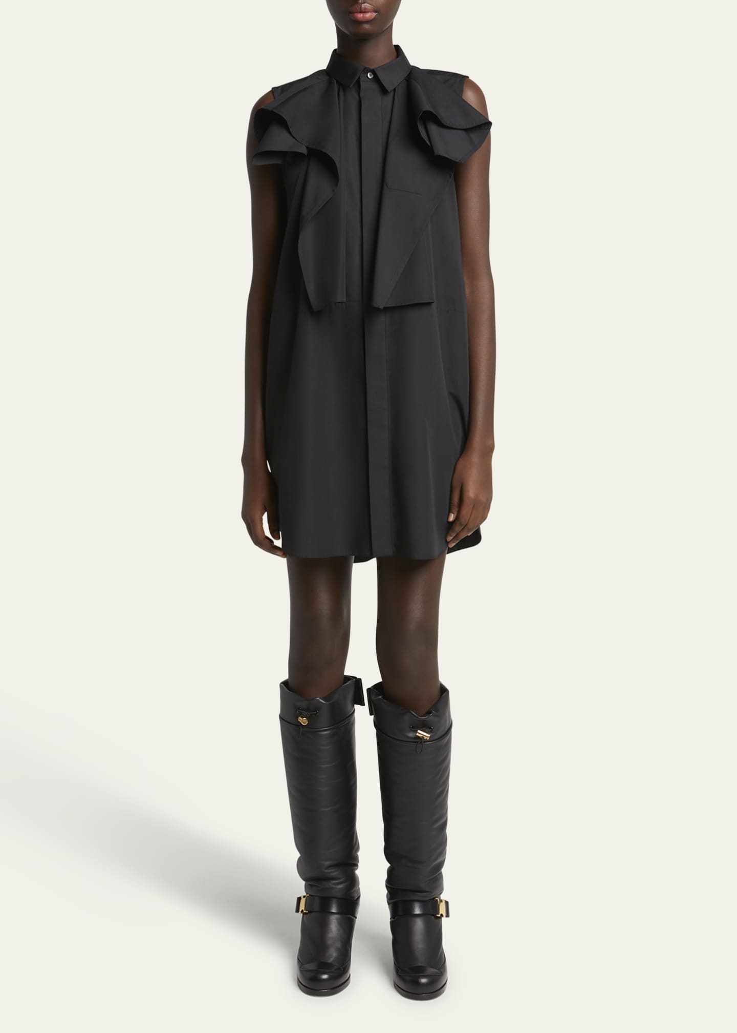 SACAI Ruffle High Neck Poplin Mini Dress Image 2 of 5