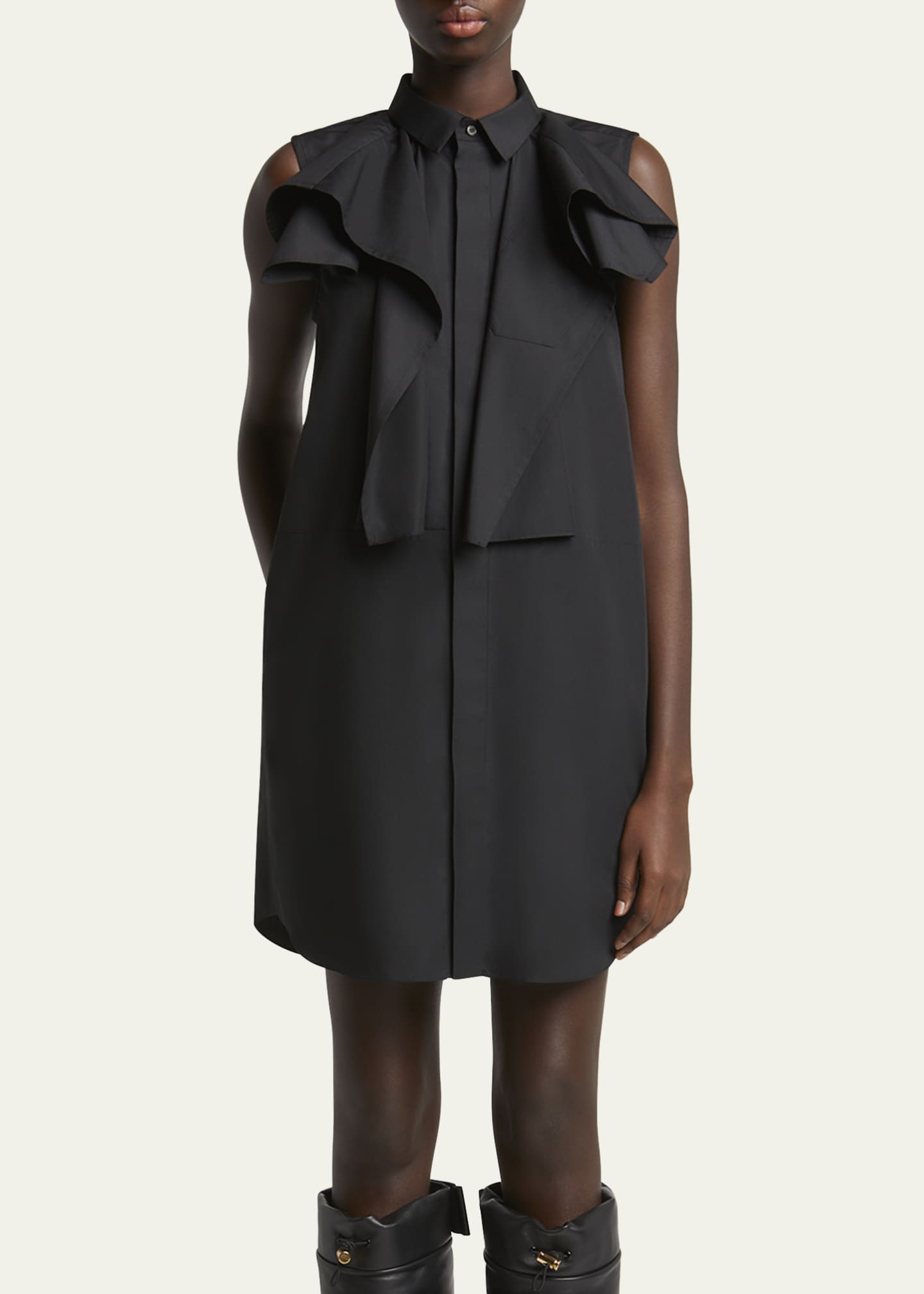 SACAI Ruffle High Neck Poplin Mini Dress Image 4 of 5