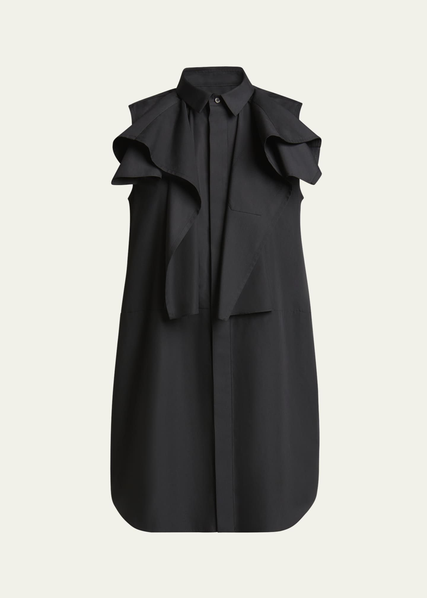 SACAI Ruffle High Neck Poplin Mini Dress Image 1 of 5