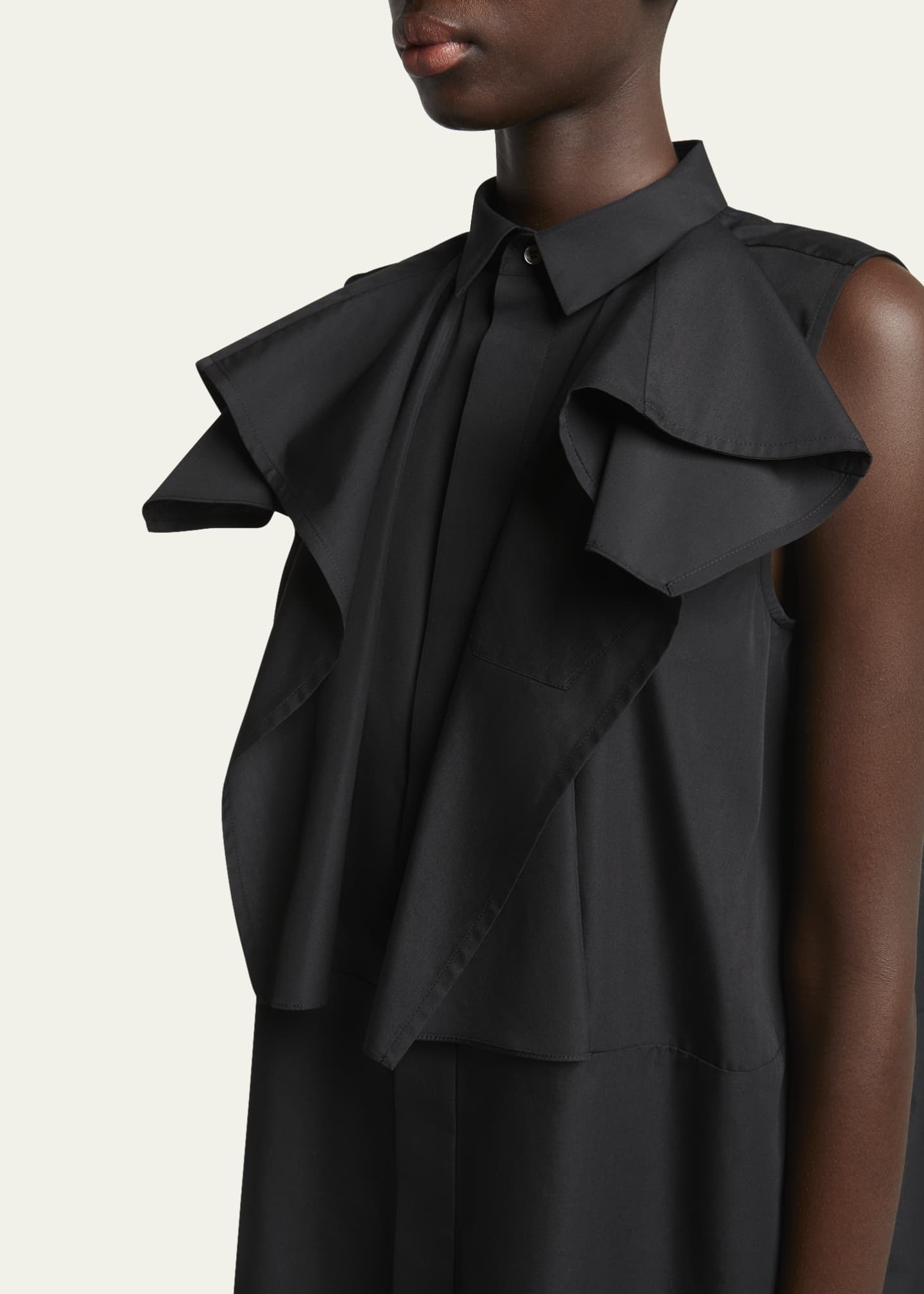 SACAI Ruffle High Neck Poplin Mini Dress Image 5 of 5