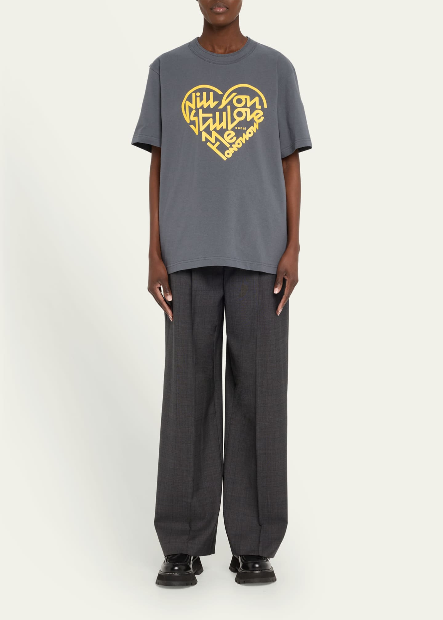 SACAI Heart Typographic Cotton T-Shirt Image 2 of 5