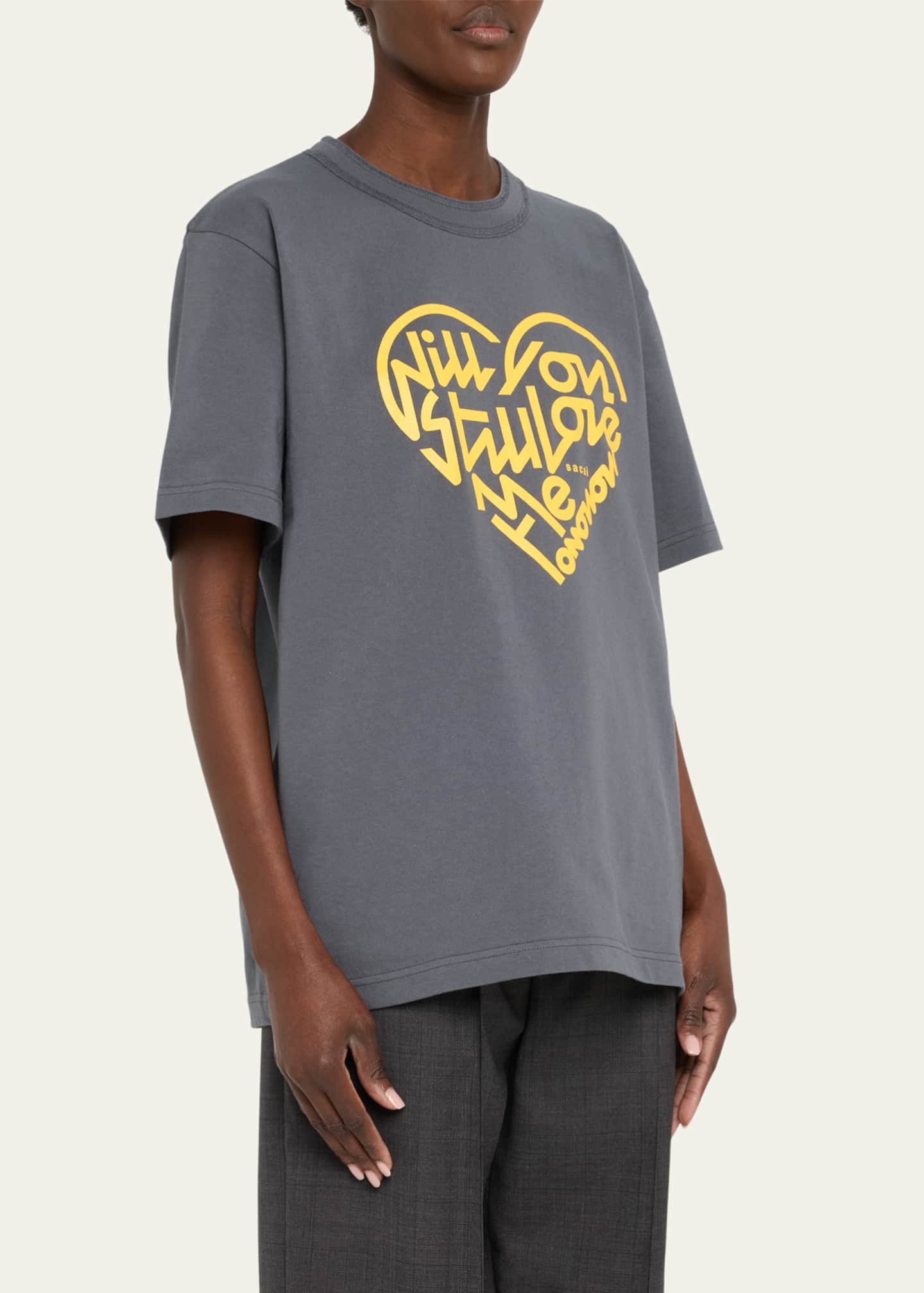 SACAI Heart Typographic Cotton T-Shirt Image 4 of 5