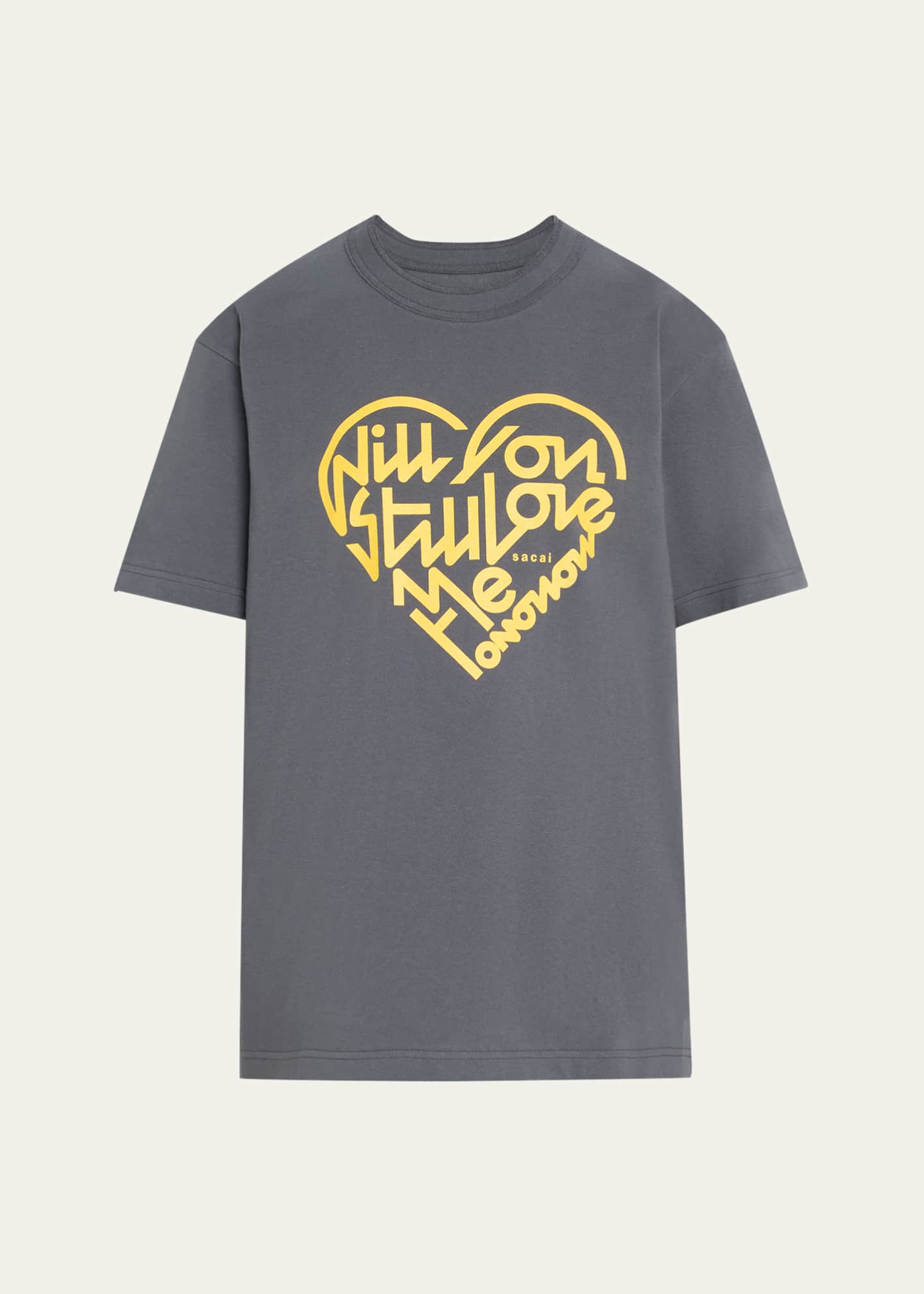 SACAI Heart Typographic Cotton T-Shirt Image 1 of 5