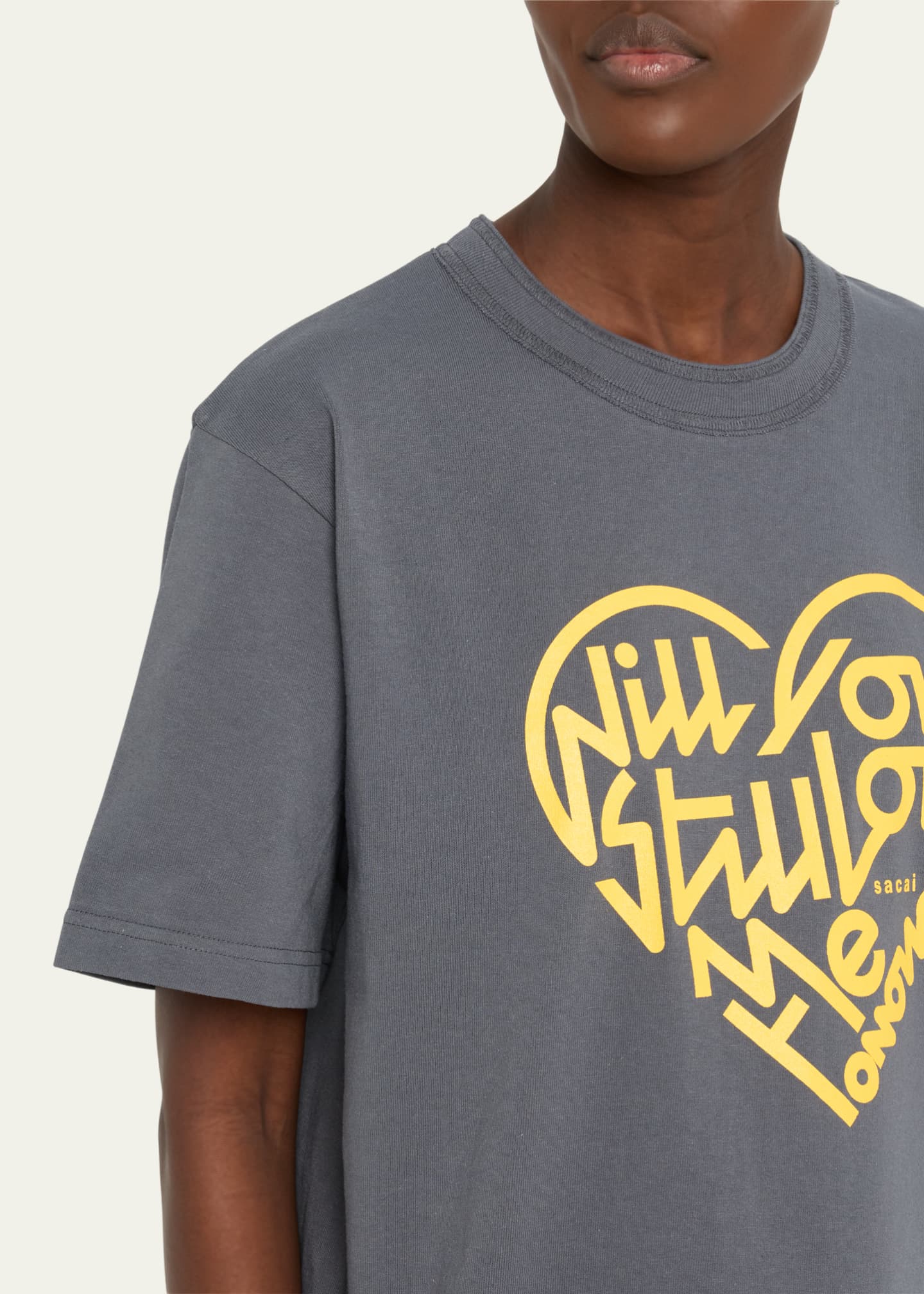 SACAI Heart Typographic Cotton T-Shirt Image 5 of 5