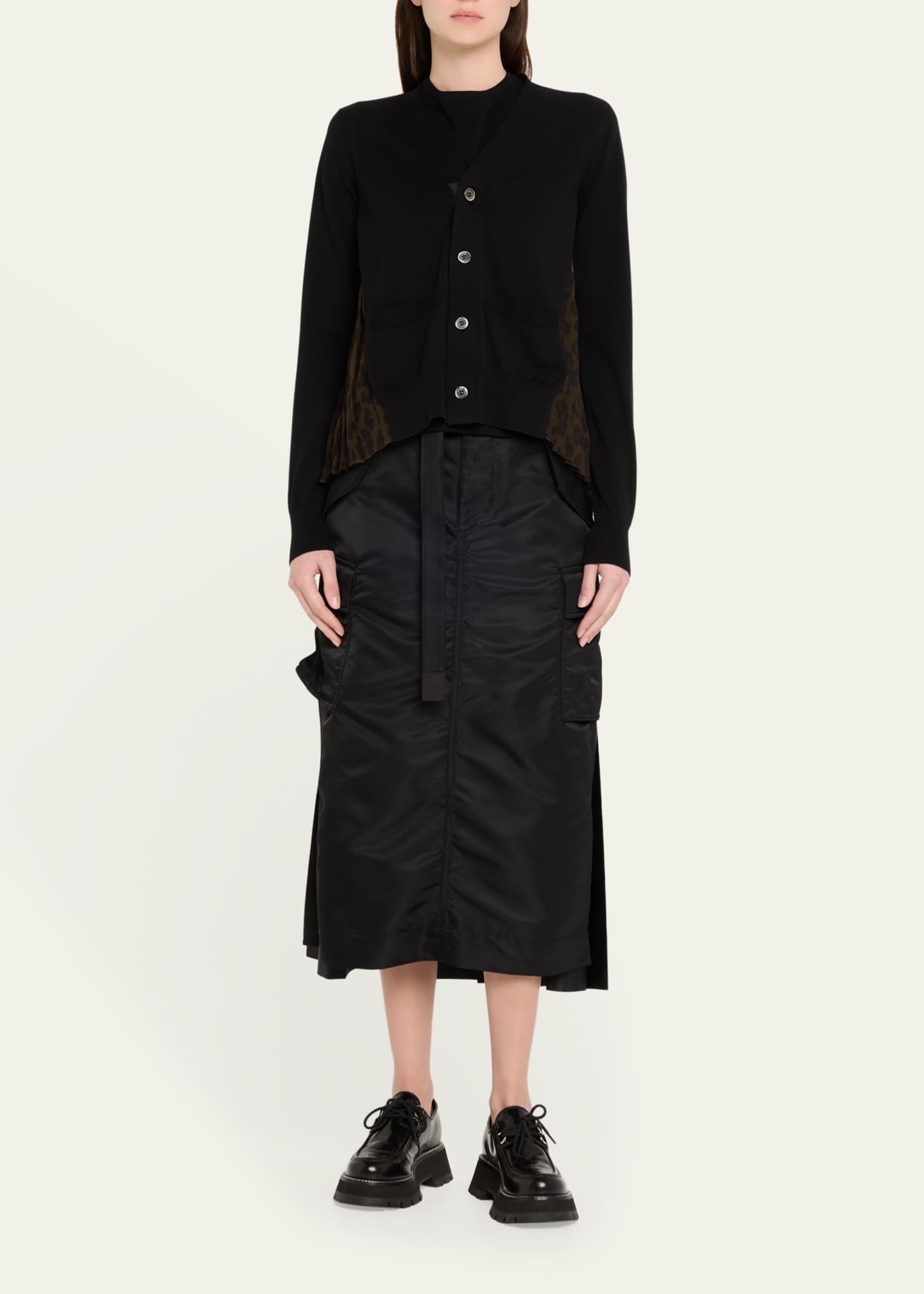 SACAI Nylon-Twill Pleated Midi Cargo Skirt - Bergdorf Goodman